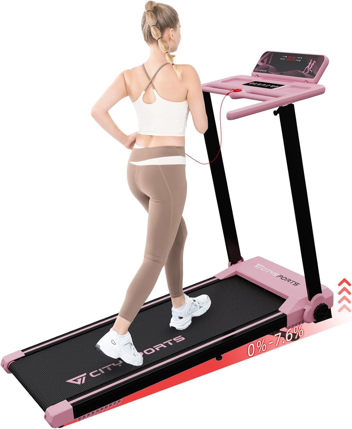 CITYSPORTS Laufband Heim-Laufband mit Steigung (Mit Toolkit, Schmiermittel), Klappbares Laufband bis 12 km/h mit APP walking jogging pad