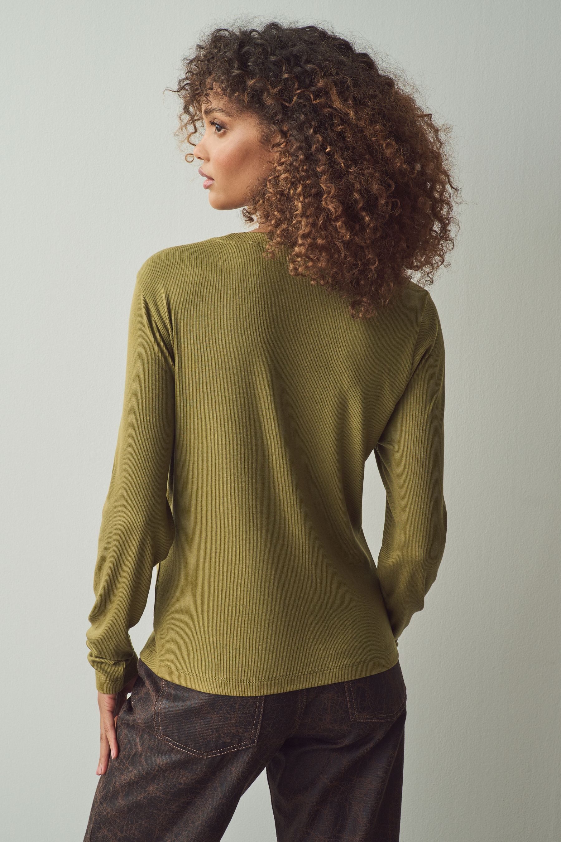 Next Langarmshirt Weiche, gerippte Langarmshirts mit Lyocell (1-tlg) günstig online kaufen