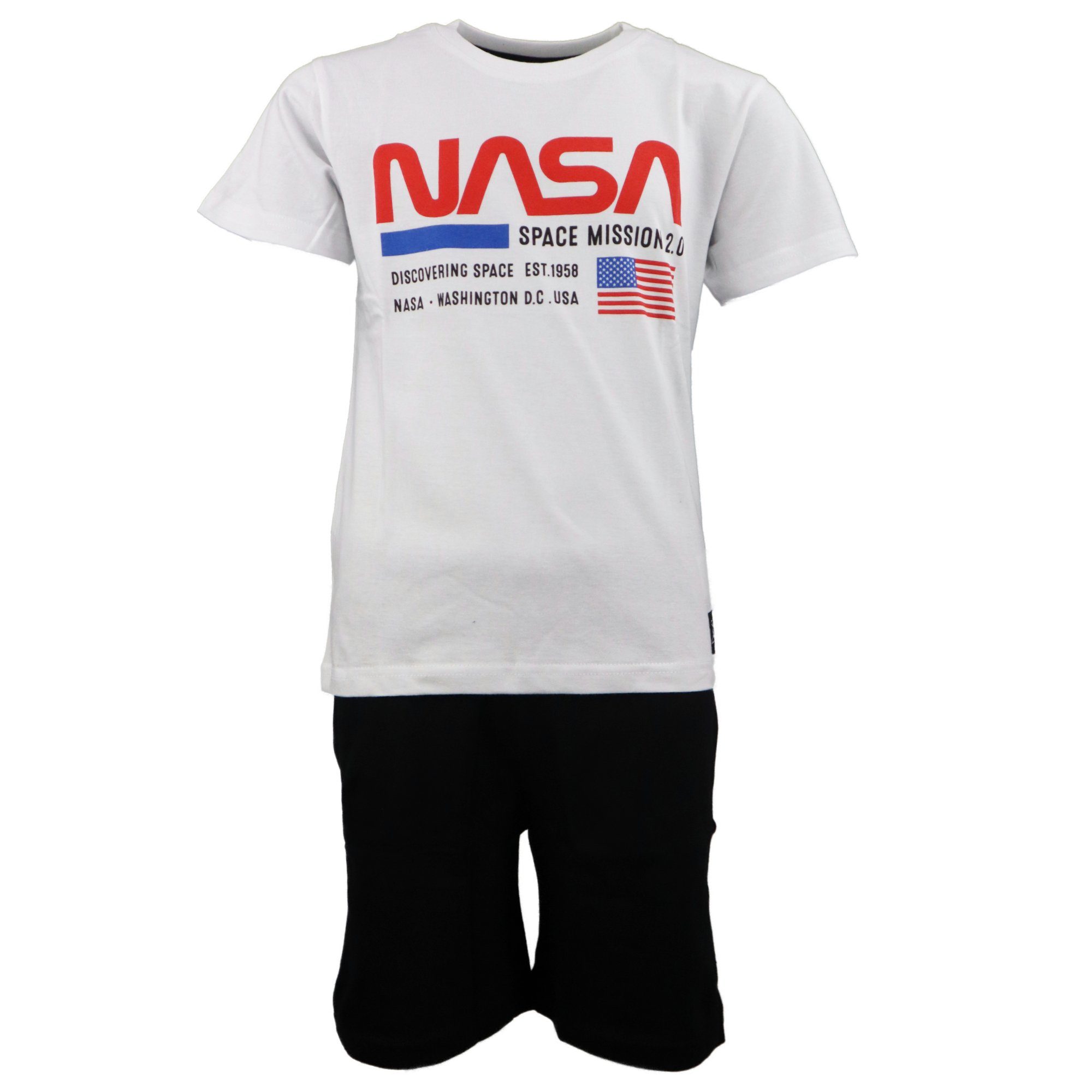 Jungen 134 Center Gr. NASA bis kurzarm 164 Pyjama NASA Schlafanzug Weiß Space