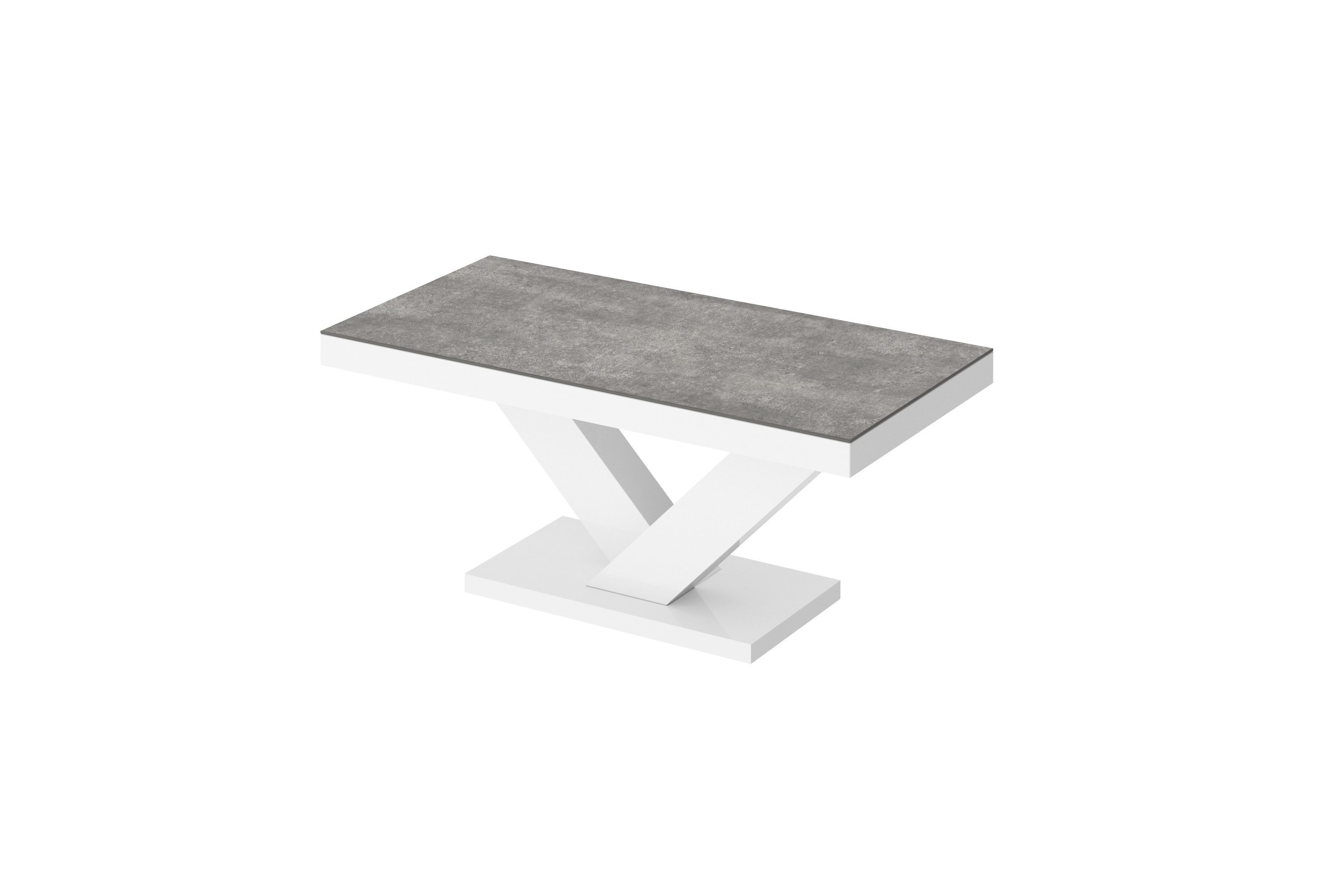 Couchtisch Design HV-888 Grau Beton - Weiß Hochglanz Tisch Wohnzimmertisch