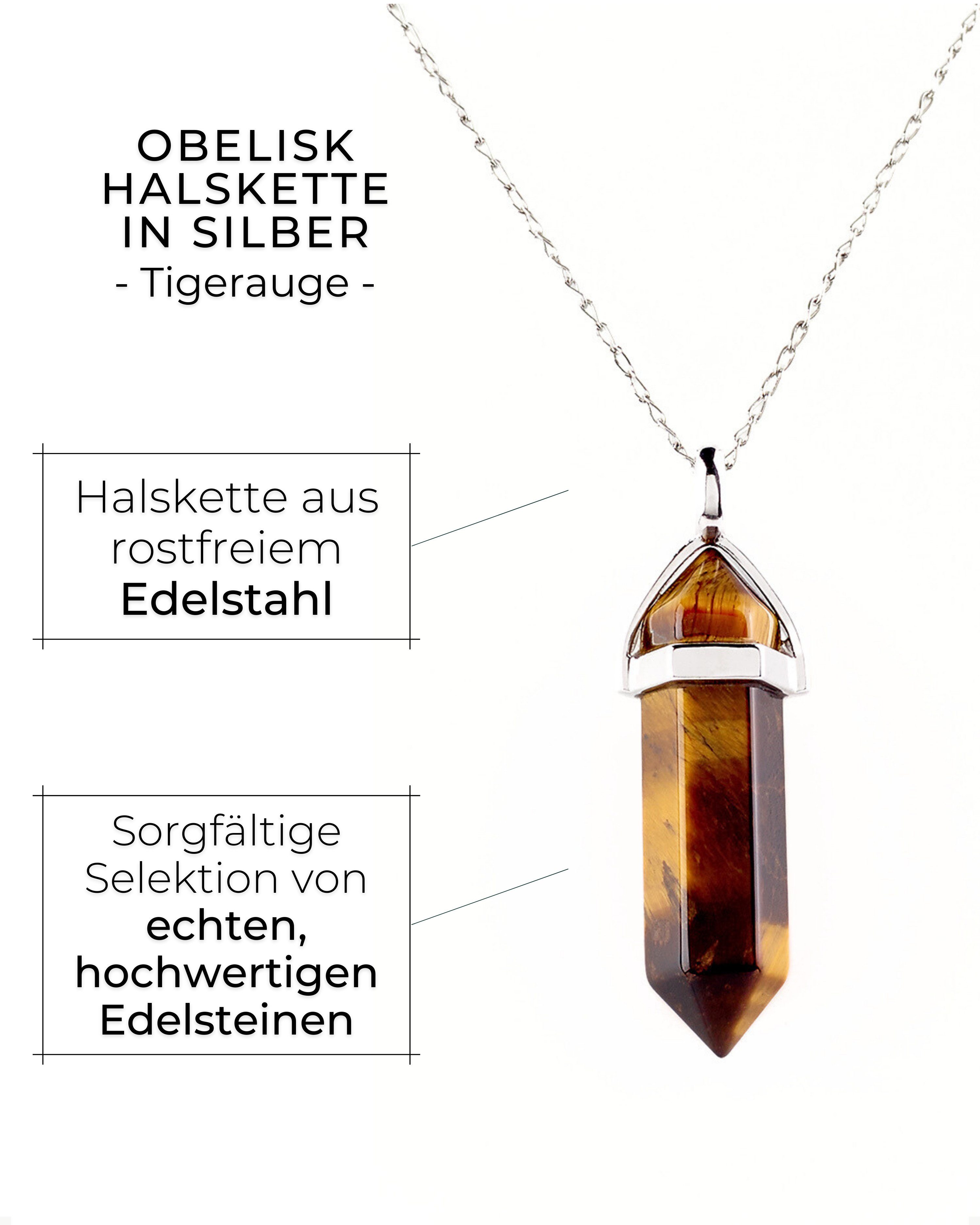 LAVISA Kette mit Anhänger LAVISA Obelisk Edelstein Halskette silber, echte Kristalle, Naturstein, Edelstein Halskette Schmuck Kristall Naturstein Edelsteinkette