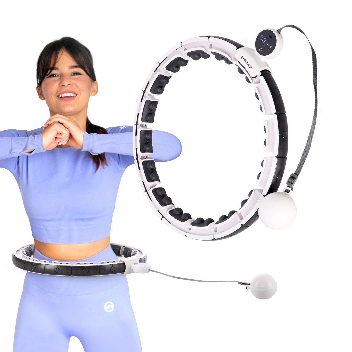 HMS Hula-Hoop-Reifen Hula Hoop mit Gewicht und Zähler Fitnessgerät Sportgerät Fitnessring, MIT MAGNETEN UND SCHWERKRAFTBALL + ZÄHLER