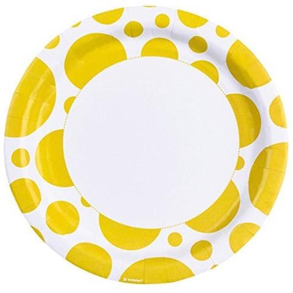 Teller Stück Pappteller Punkte Einwegteller Gelb Amscan 8 22,8cm