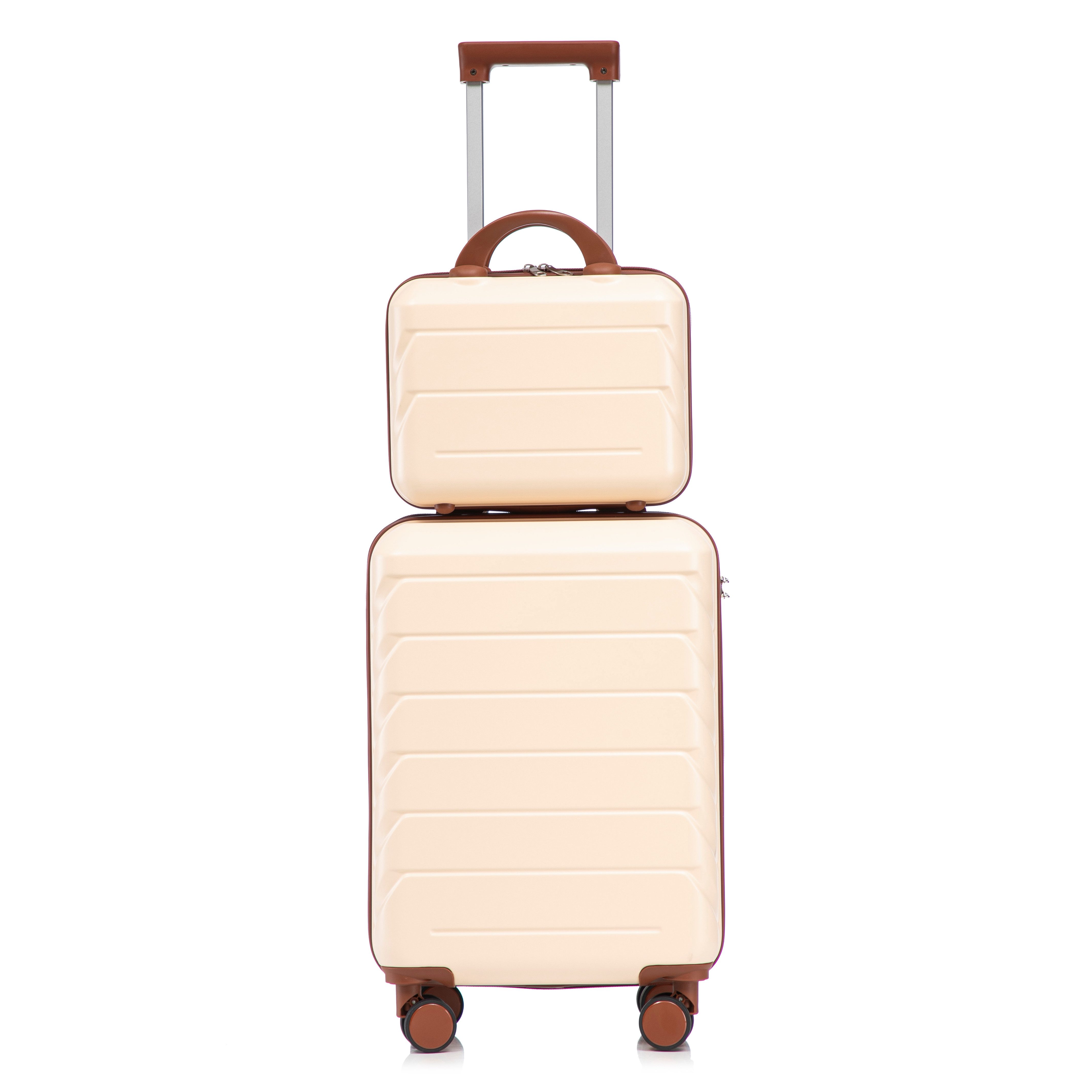 i@home Kofferset 2-teiliges Hartschalen-Kofferset, Reisekoffer mit Beauty Case, (19" Koffer + 14" Kosmetikkoffer, Beige)