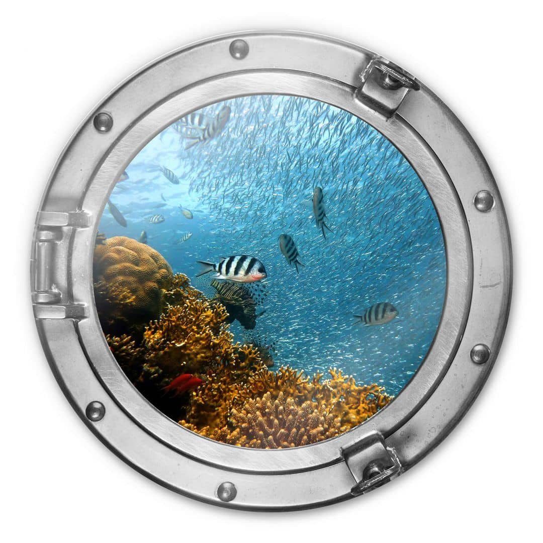 K&L Wall Art Glasbild Glas Wandbild Rund Glasbild Badezimmer Bullauge gelbe Korallen, Wandschutz Deko Bilder