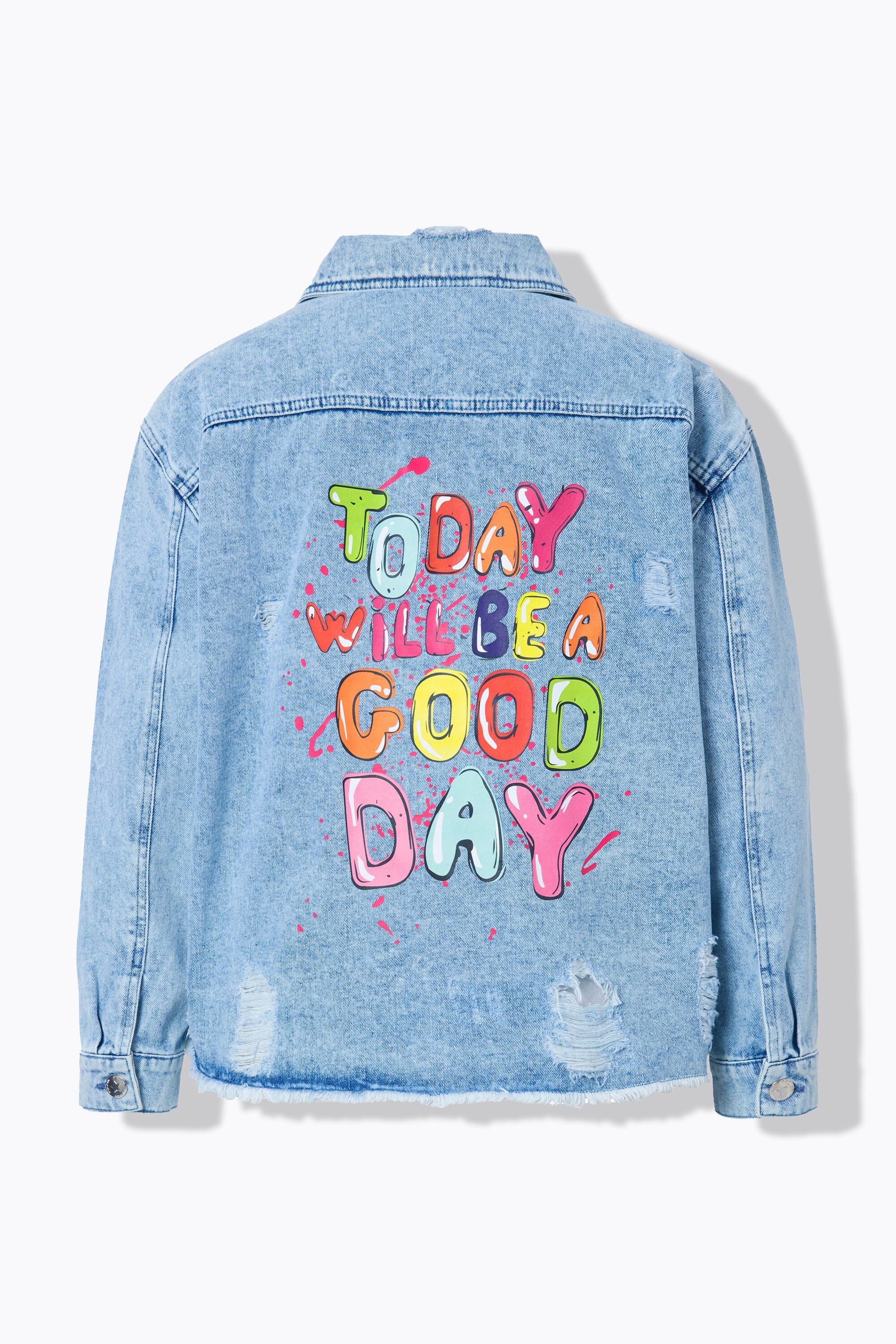 Angel of Style Sommerjacke Jeansjacke oversized destroyed Rückendruck