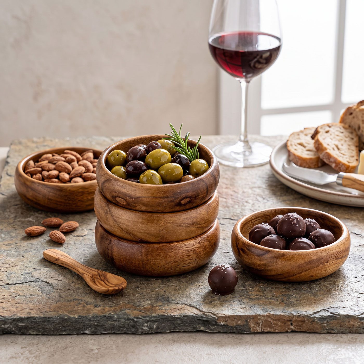 Levandeo® Dekoteller, 3er Set Snackschale Holz Akazie Ø10cm Design Dip Schale Obstschale