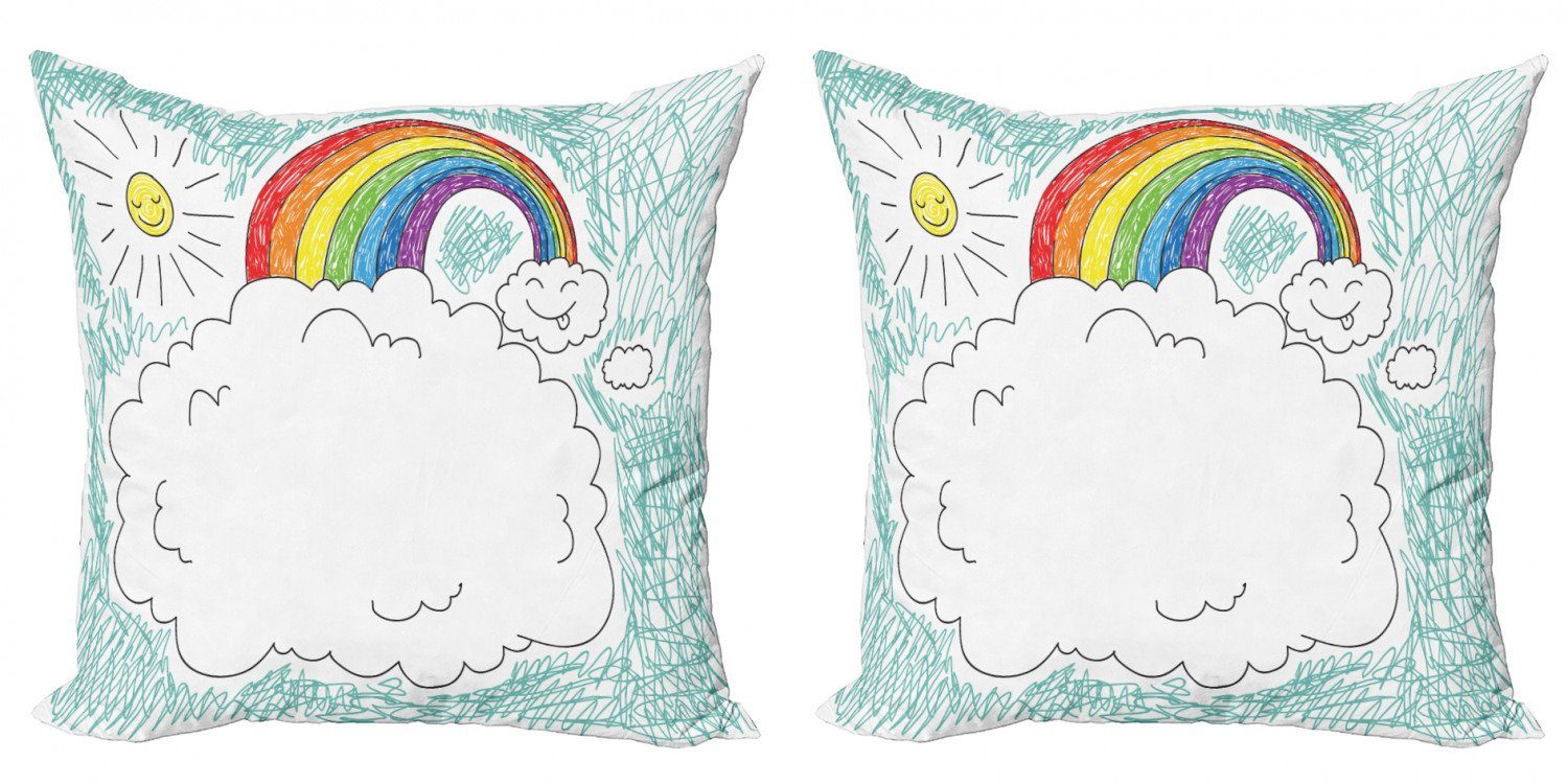Kissenbezüge Modern Accent Doppelseitiger Digitaldruck, Abakuhaus (2 Stück), Kindergarten Childish Gezeichnet Regenbogen Sun