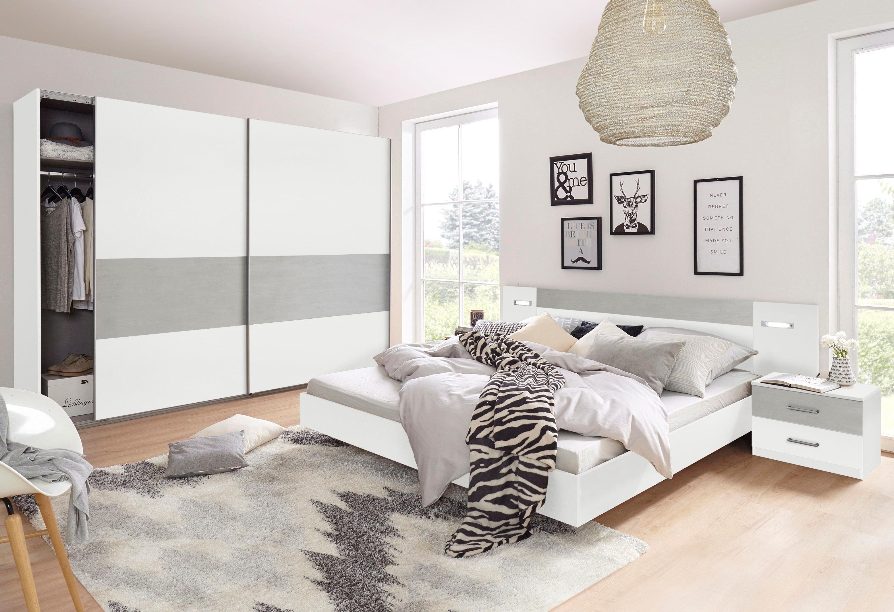 Wimex Schlafzimmer-Set Angie, weiß/betonfarben lichtgrau (Set, 4-St)