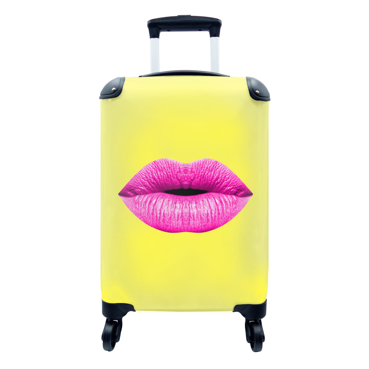 MuchoWow Handgepäckkoffer Lippen - Rosa - Gelb, 4 Rollen, Reisetasche mit rollen, Handgepäck für Ferien, Trolley, Reisekoffer