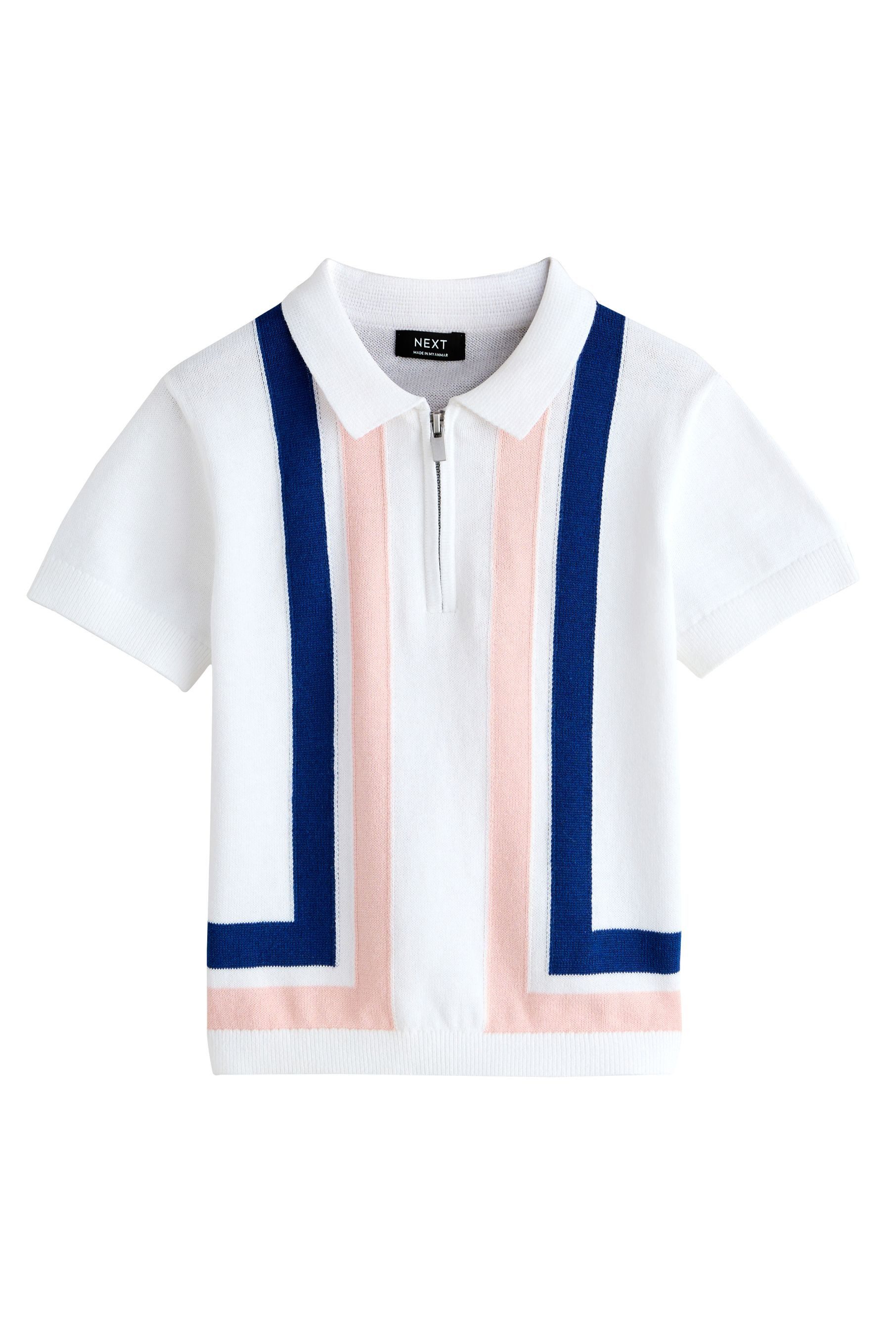 Polokragenpullover Strick-Poloshirt mit RV-Kragen 100 % Baumwolle