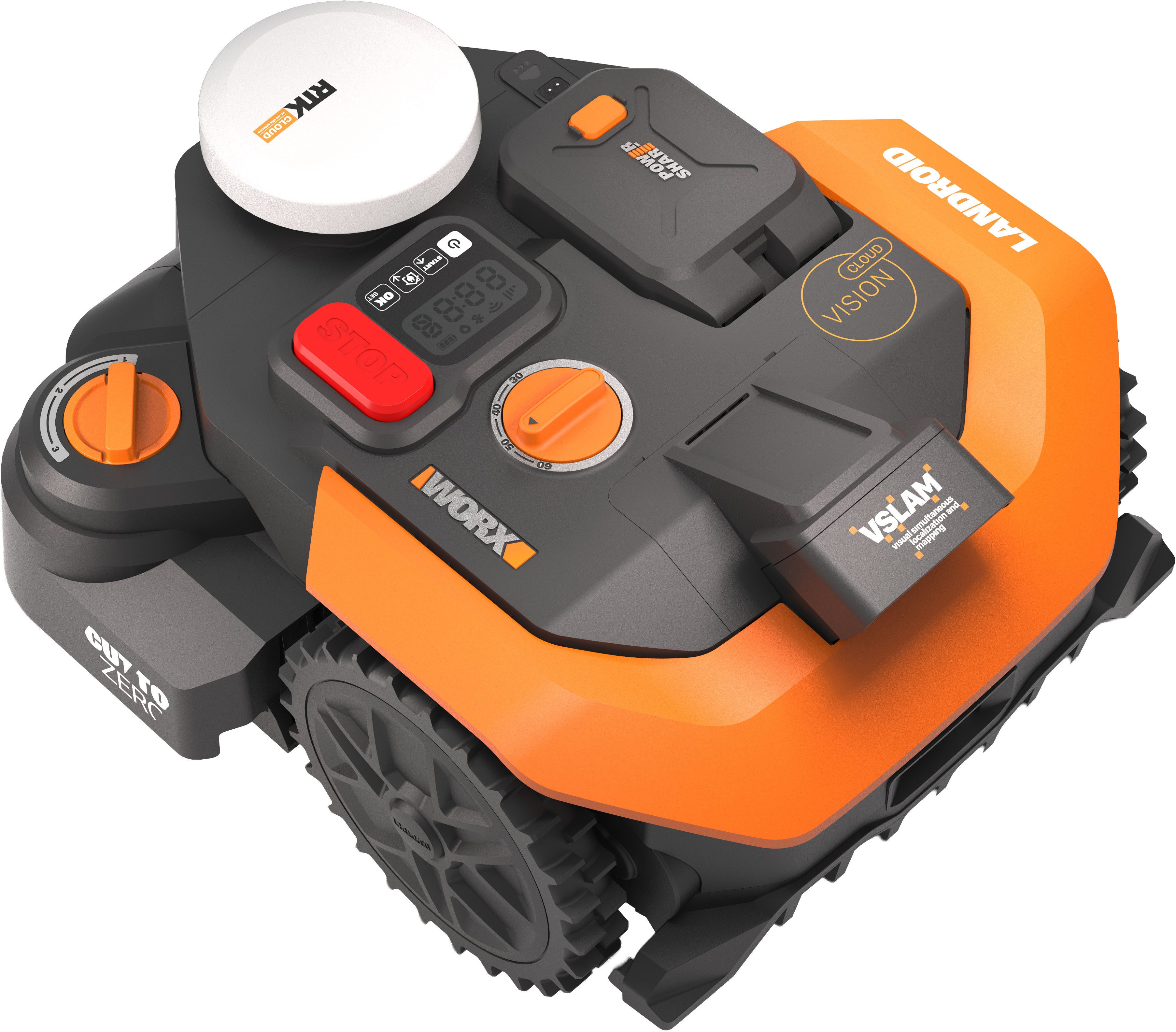 Worx Rasenmähroboter Landroid Vision Cloud WR308E 2WD ohne Begrenzungskabel, Auto-Mapping, bis 800 m² Rasenfläche, (KI-Hinderniserkennung, VSLAM+ RTK Cloud Navigation, Cut-to-Zero), App-Steuerung