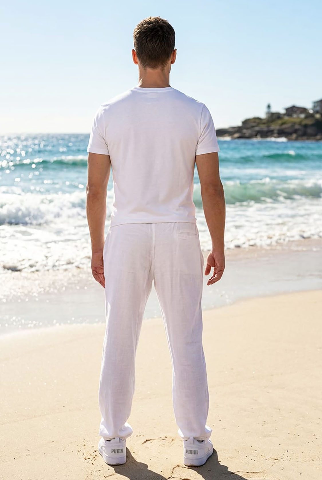 Reslad Leinenhose Reslad Herren Baumwollhose Leinenhose Optik Strandhose RS-3003 (1-tlg., Freizeithose) leichte Freizeithose im Leinen-Look mit Kordelzug