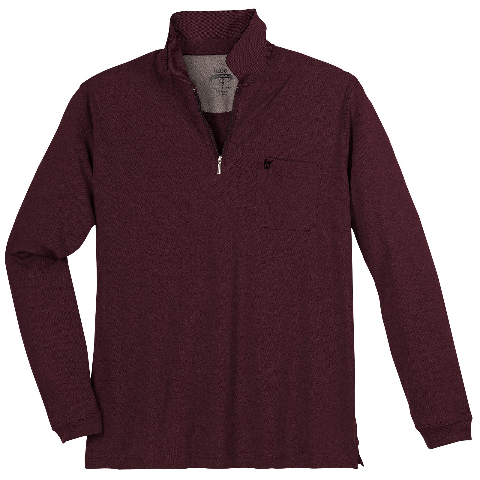 Hajo Langarm-Poloshirt Hajo Zipper Langarm-Poloshirt XXL weinrot melange