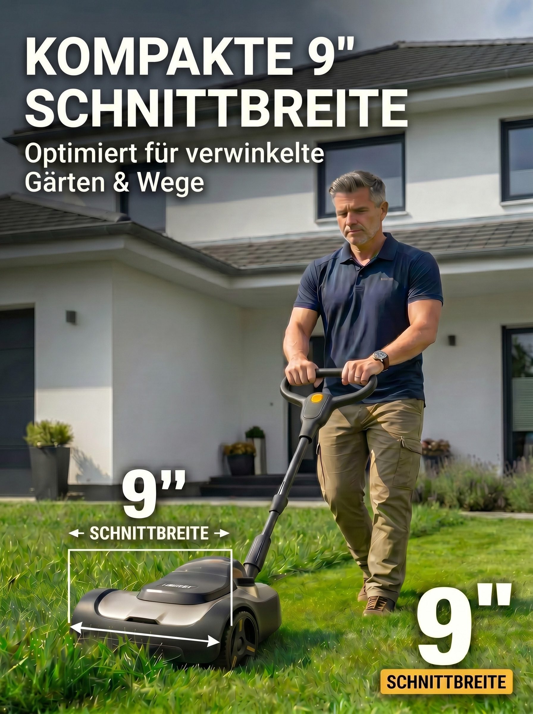 LIGIANT Akkurasenmäher 20V mit 22 cm Schnittbreite & bürstenlosem Motor, 22.86 cm Schnittbreite, Leichter 4,2 kg Rasenmäher mit 4,0Ah Akku für kleine Gärten