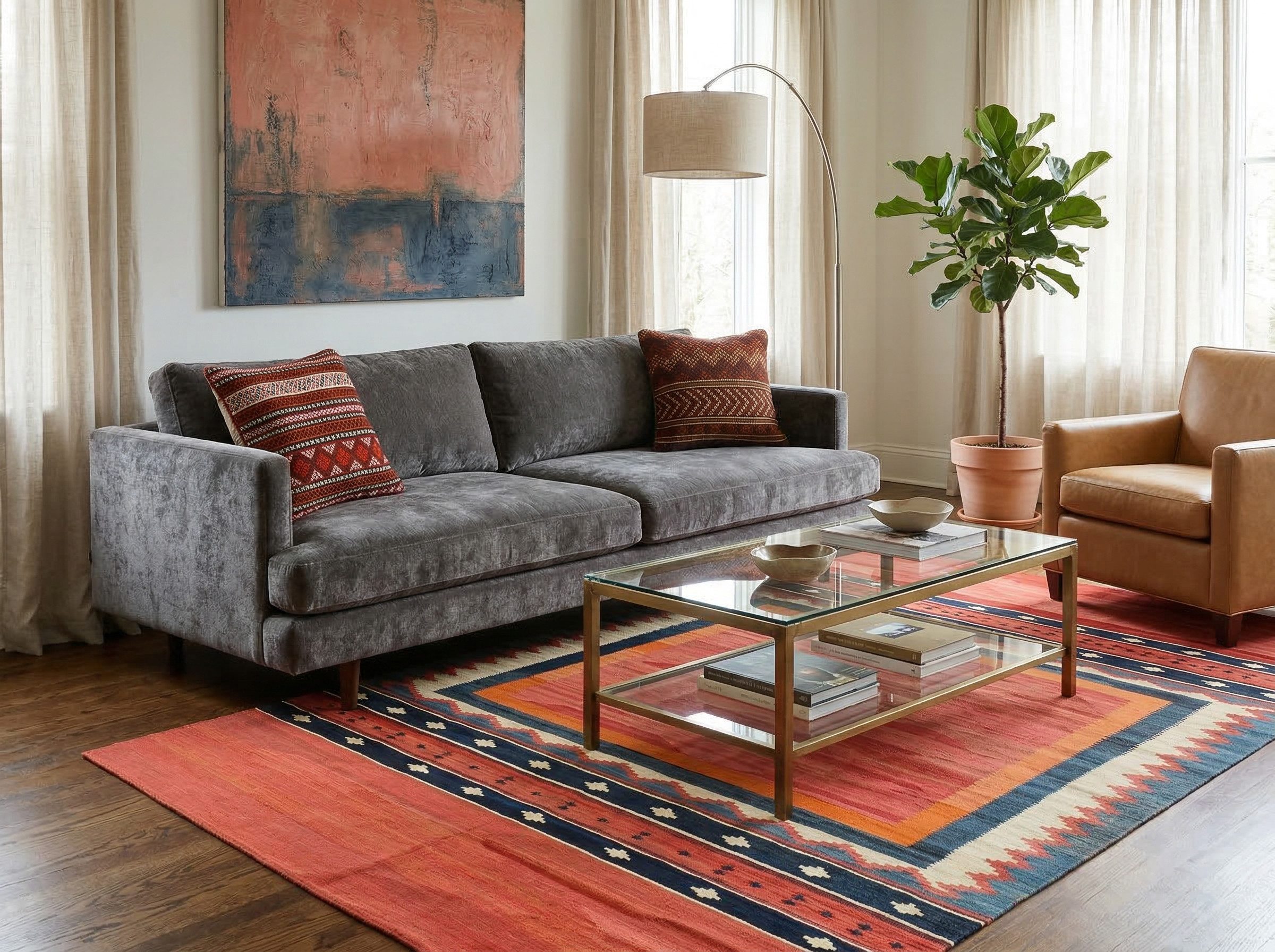 KUHFELL online & NOMAD Orientteppich Nomaden Teppich Kelim Kamoo 245 x 180 cm Handgewebt in Rot Orange, 100% Wolle