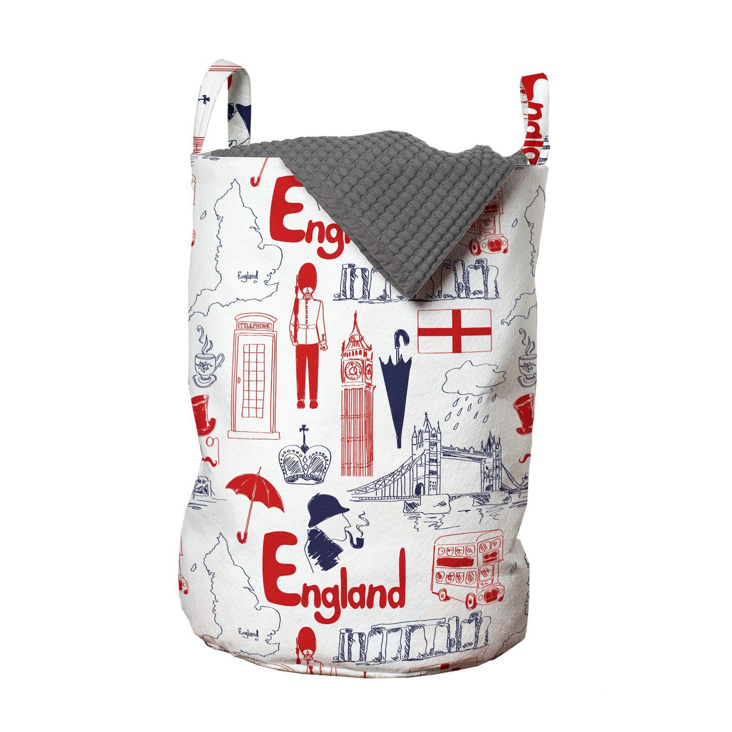 Abakuhaus Wäschesäckchen Wäschekorb mit Griffen Kordelzugverschluss für Waschsalons, London Britische Kultur Sketch