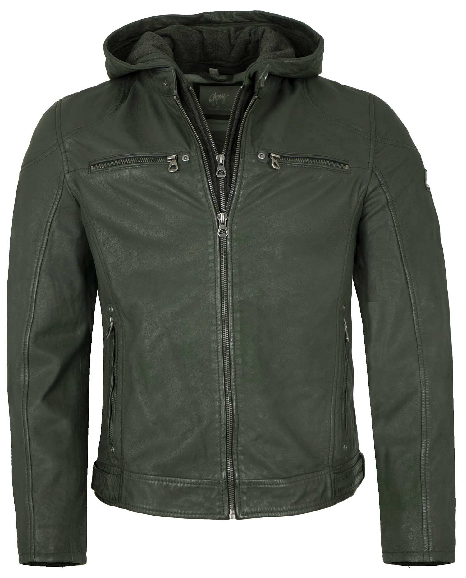 Gipsy by Mauritius Lederjacke GMCalan Gipsy by Mauritius - Herren Lederjacke Kapuze Lammnubuk forest green