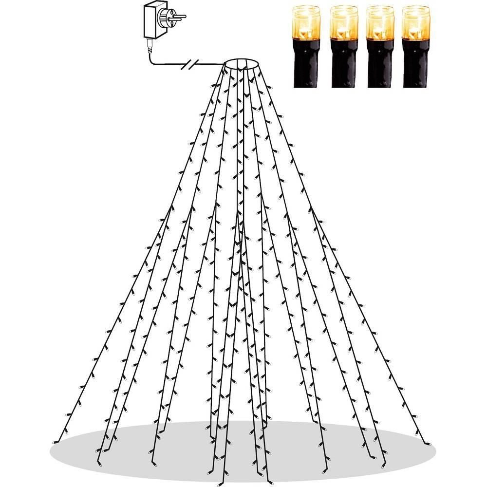 STAR LED-Lichterkette 594-13-1 LED Baumvorhang 360er golden warmweiß 200cm hoch Kabel grün