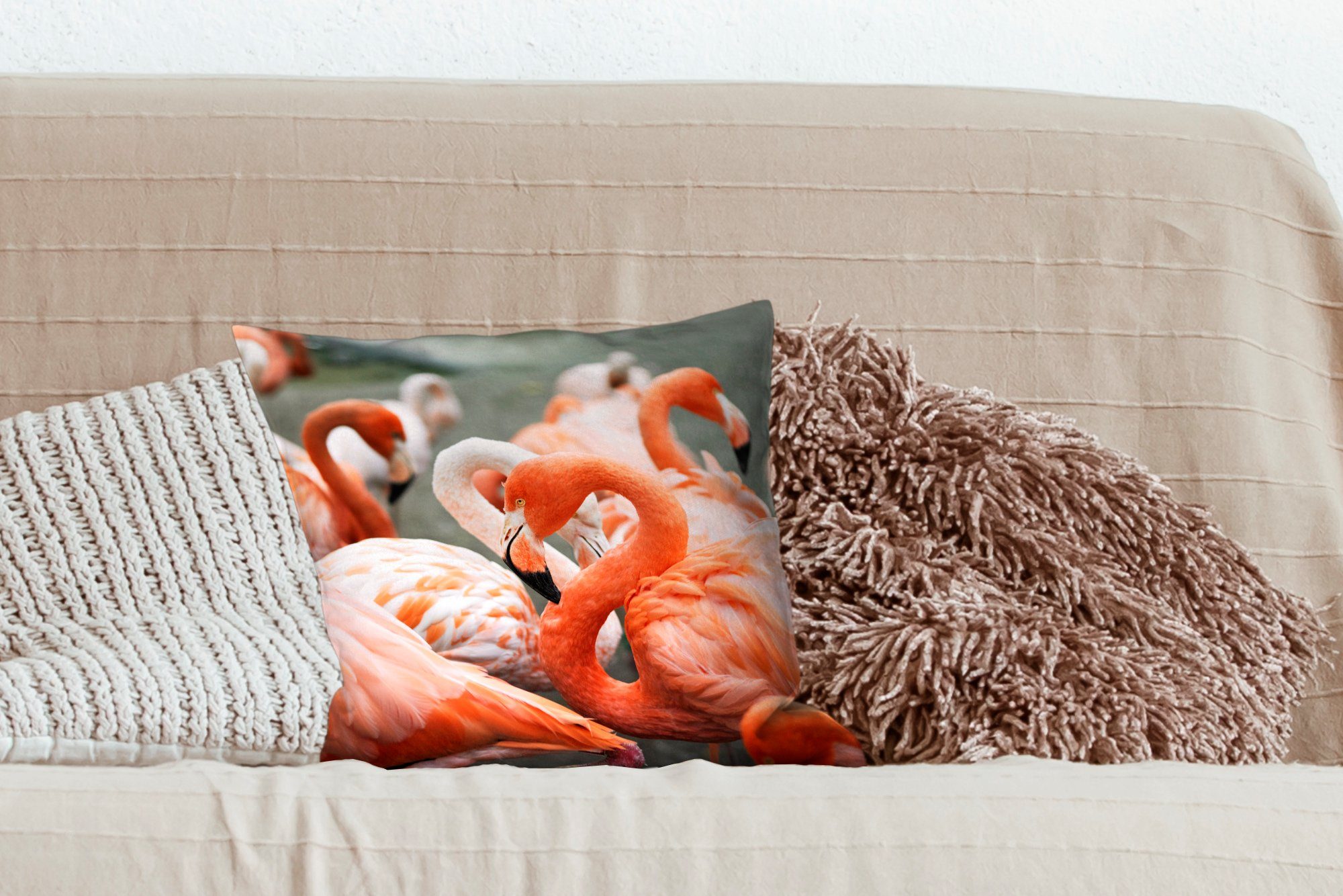 MuchoWow Dekokissen Gruppe von rosa Wohzimmer, den Schlafzimmer, Sofakissen Teichen, mit Zierkissen Füllung für auf Deko, Flamingos