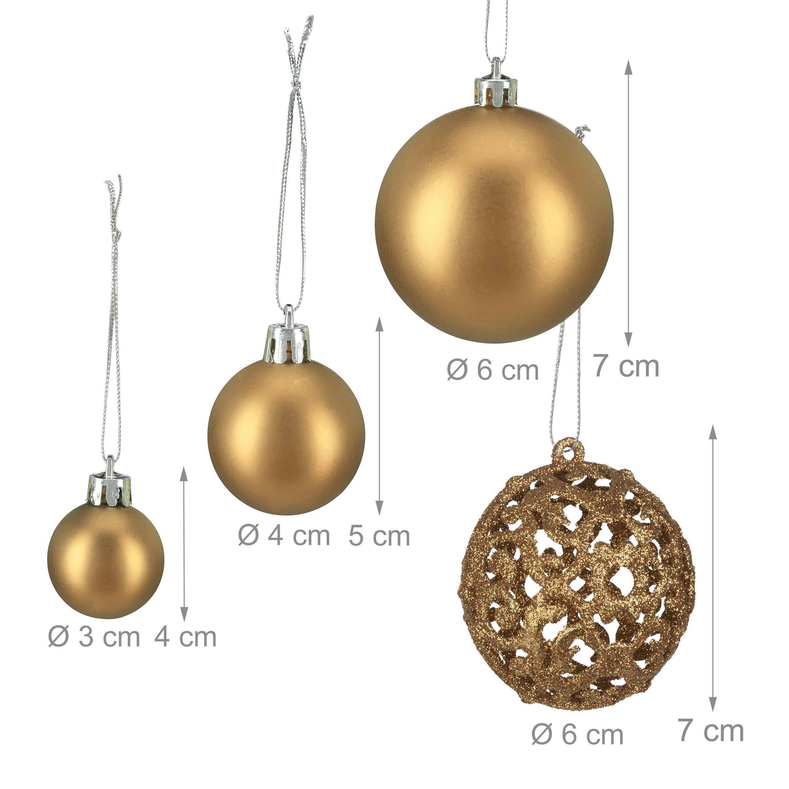 relaxdays Weihnachtsbaumkugel Gold 50er Silber Set, im Gold Weihnachtskugeln