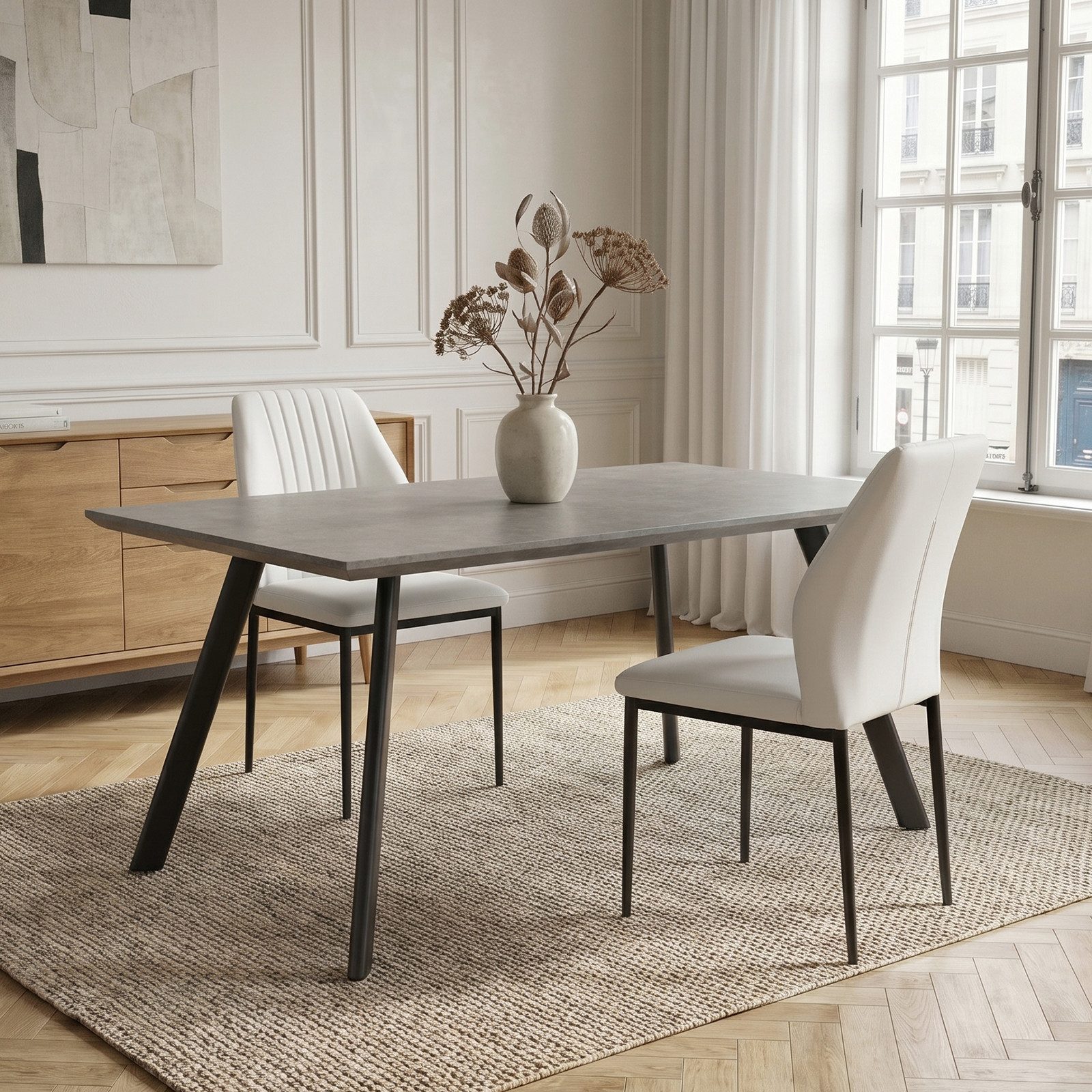 Jiexi Essgruppe Esstisch Set 120x73 MDF Grau Feste Essgruppe mit PU-Leder Stühlen, Esstisch mit Stühlen