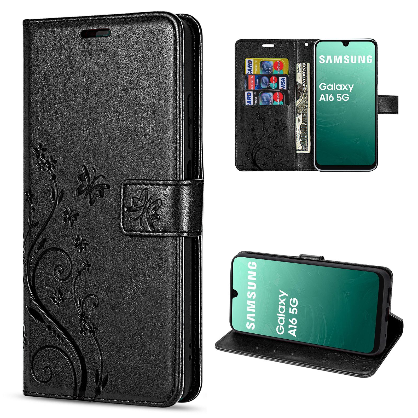 betterfon Handyhülle Handytasche für Samsung Galaxy A16 5G Handyhülle Klapphülle, Bookstyle-Hülle: Magnetverschluss 3 Kartenfächer & Standfunktion