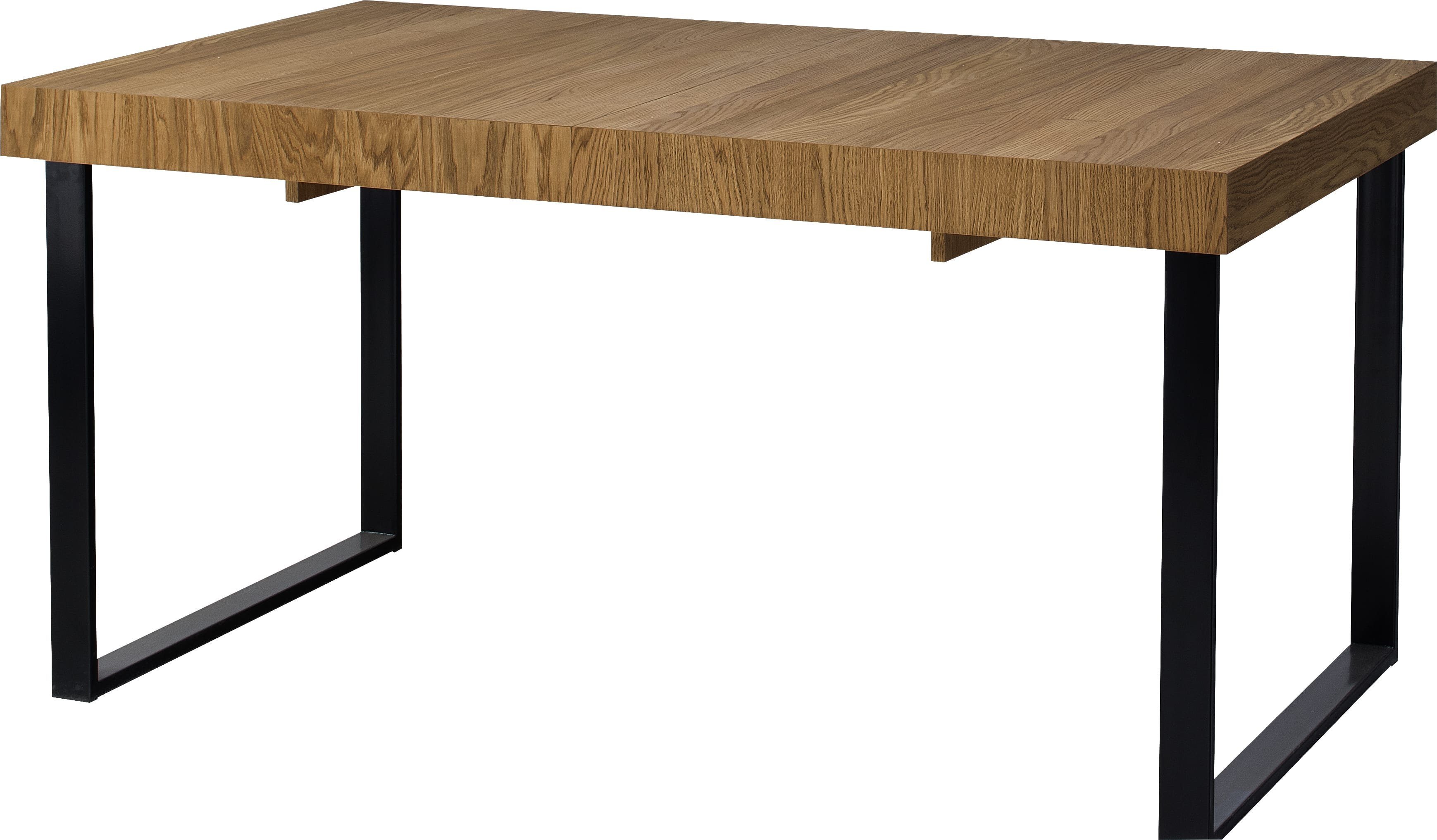 Stylefy Esstisch Marakesh Tisch), ausziehbar, Skandinavisch Schwarz Honig Eiche aus Massivholz, Massivholz Design, (Esstisch, Matt Metall rechteckig