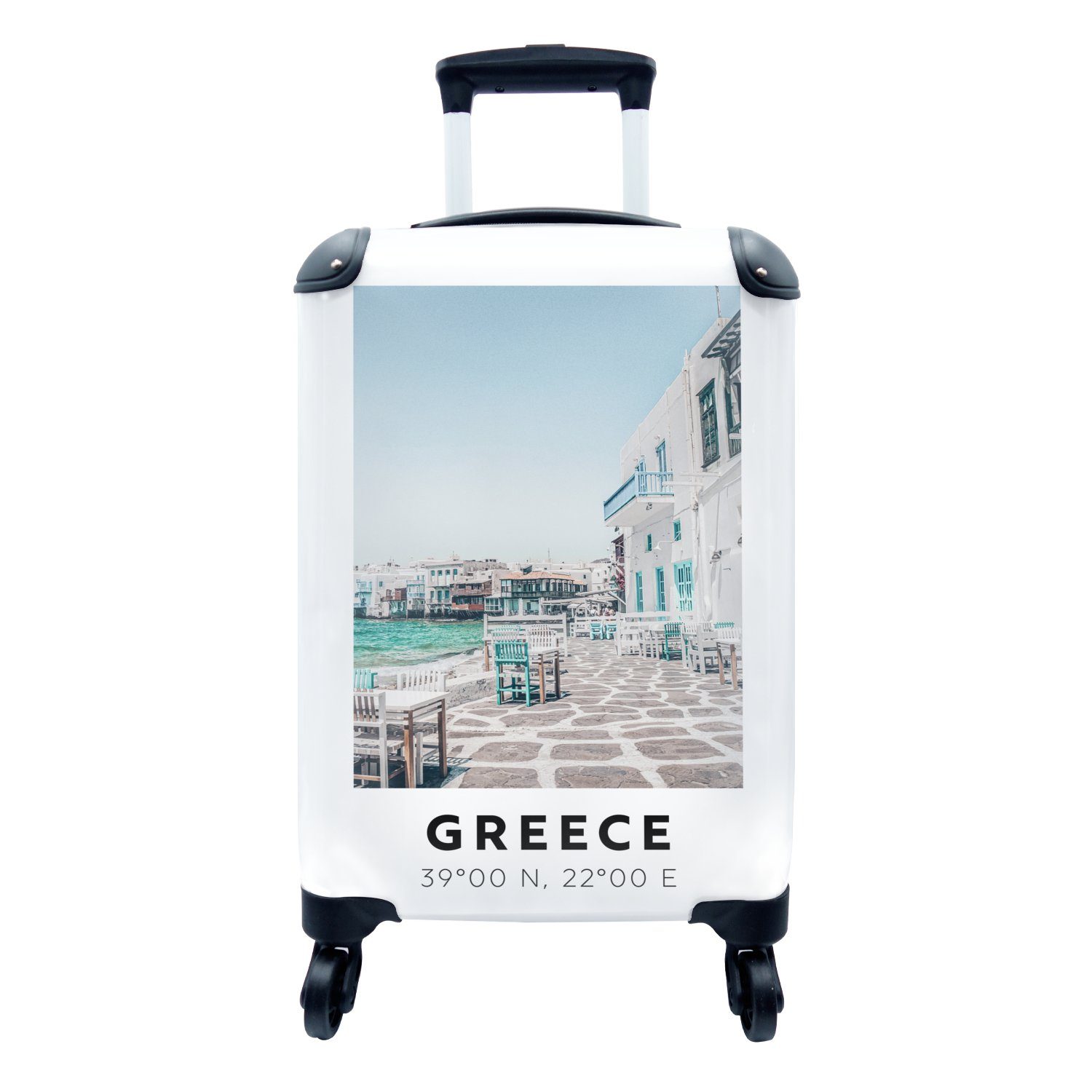 MuchoWow Handgepäckkoffer Griechenland - Meer - Blau - Terrasse, 4 Rollen, Reisetasche mit rollen, Handgepäck für Ferien, Trolley, Reisekoffer