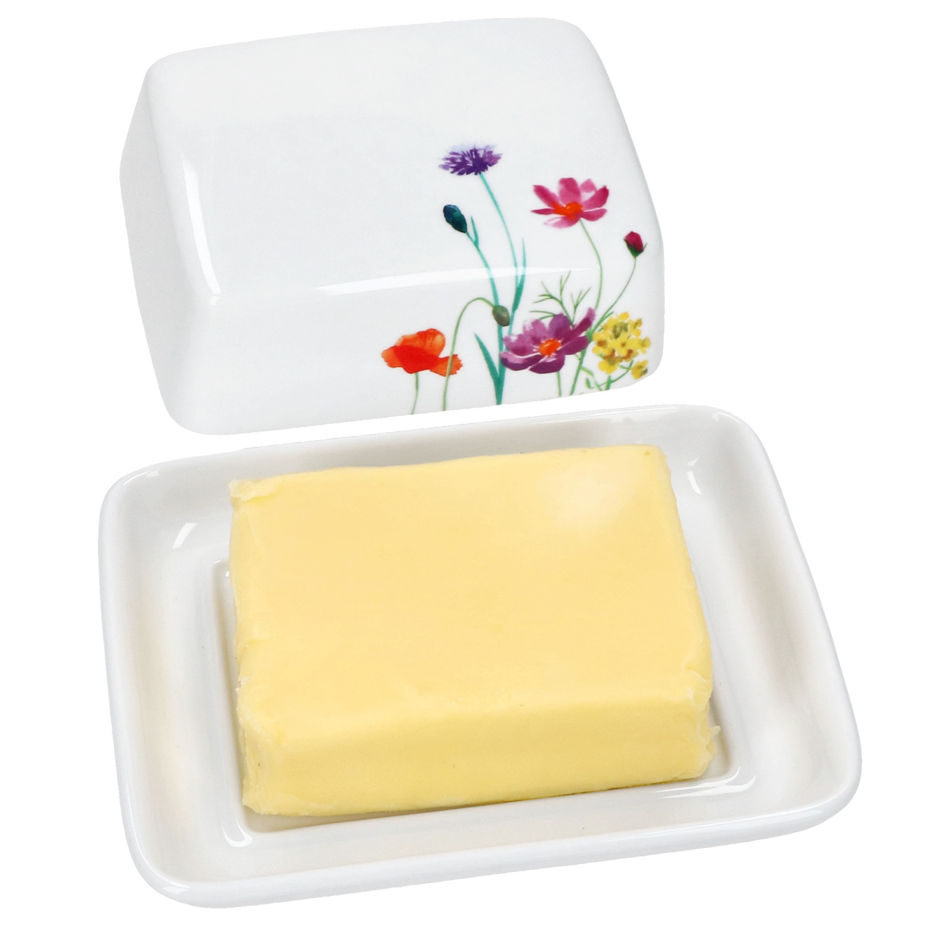 MamboCat Butterdose Marie Butterdose mit Deckel rechteckig für 250g Butter-Schale Blumen, Porzellan