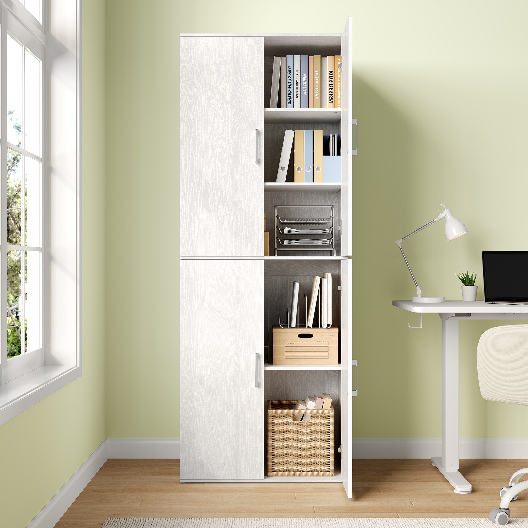 SONGMICS Aktenschrank Mehrzweckschrank, mit 5 Ablagen, Büroschrank, Aufbewahrungsschrank Kleiderschrank, mit Griffen, Holzspanplatte, 60/80 x 180 cm