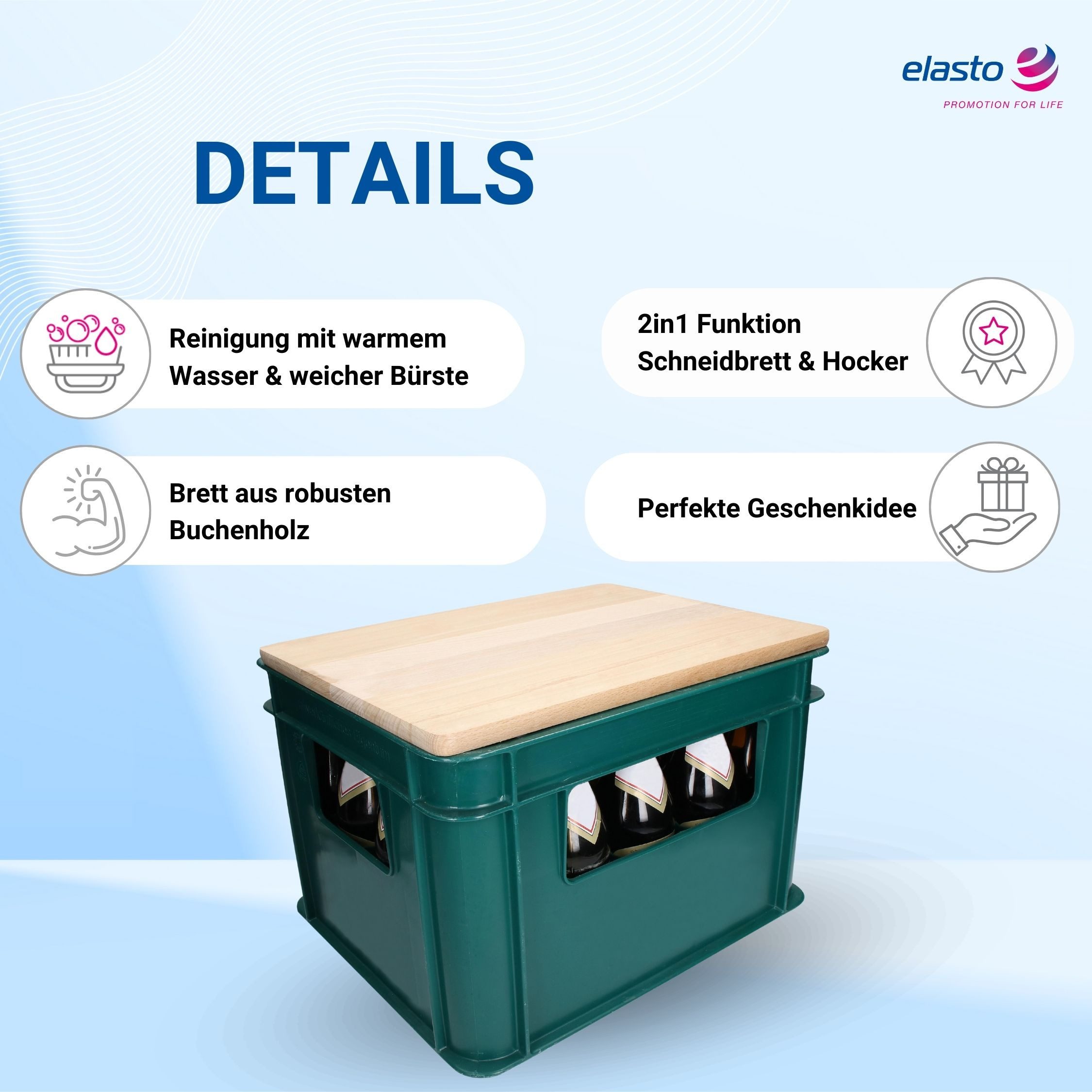 elasto Flaschenträger Bierkastensitz "Woody" - 2in1 Hocker & Schneidebrett günstig online kaufen