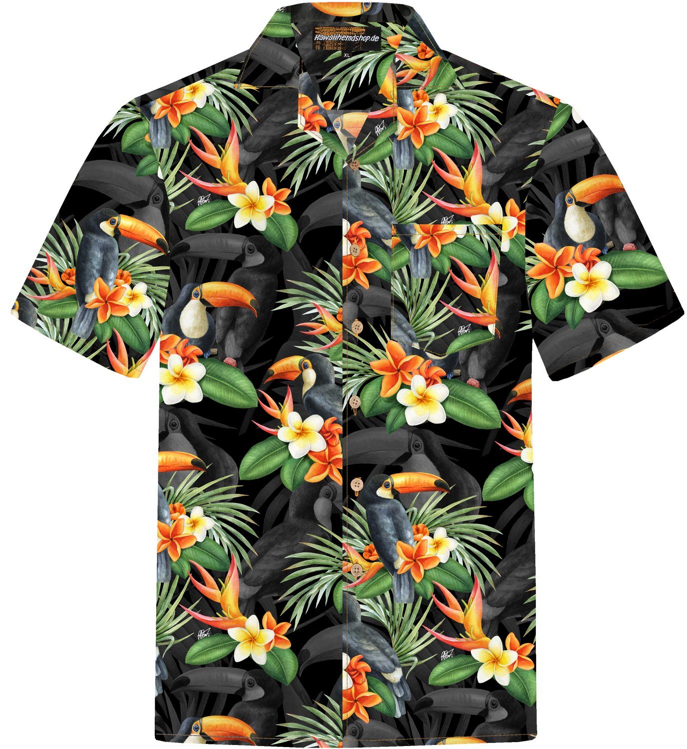 Hawaiihemdshop.de Hawaiihemd Hawaii Hemd Herren Baumwolle Kurzarm Hawaiihemd mit Papageien