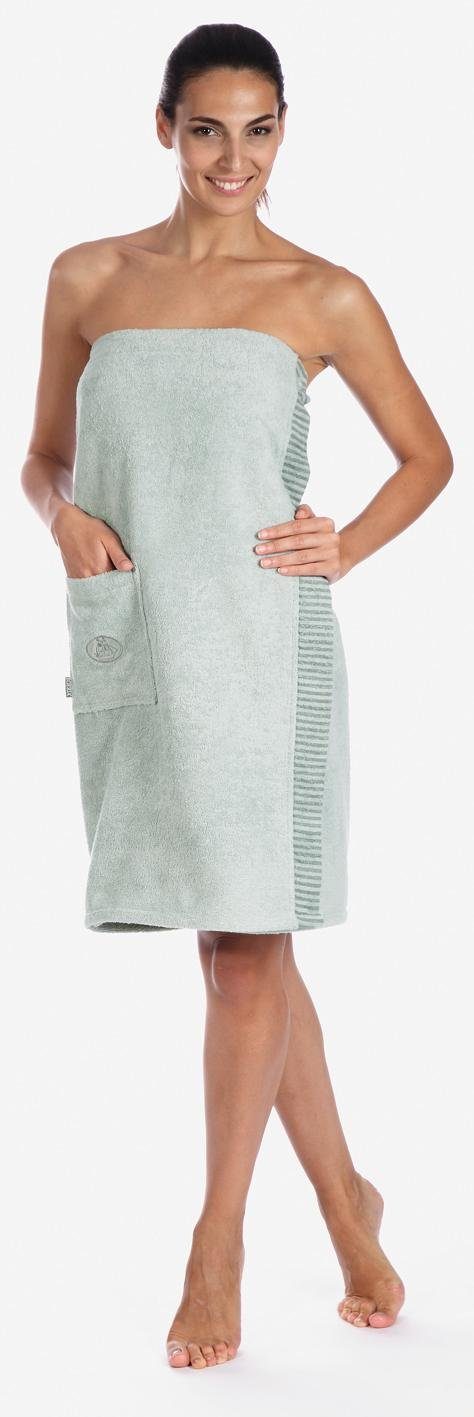 Egeria Sarong Ben, ideal für Sauna & Spa, Hotelbademantel, Kurzform, Walkfrottee, Knöpfe, mit Streifenbordüre