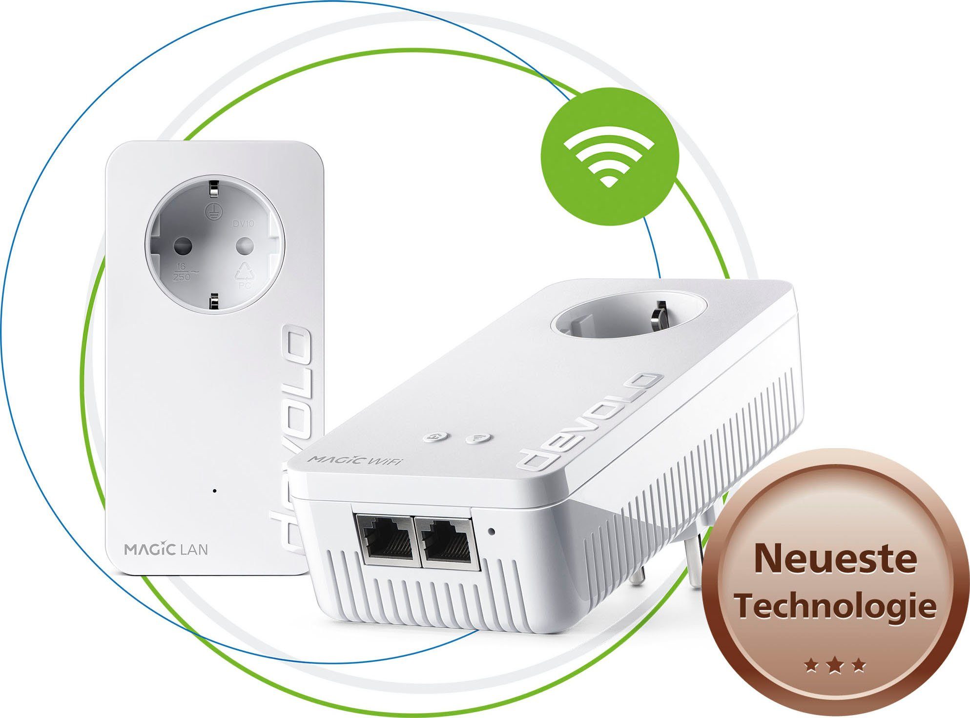 DEVOLO Magic Kit Starter (1200Mbit, ac WLAN, + LAN, Powerline Mesh) WLAN-Router 3x WiFi 1