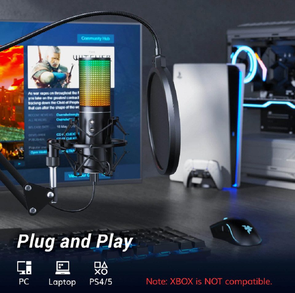 TONOR Streaming-Mikrofon Q9S RGB USB Mikrofon Gaming Streaming Podcast PC PS5 Kondensator – Bild 5 von 5