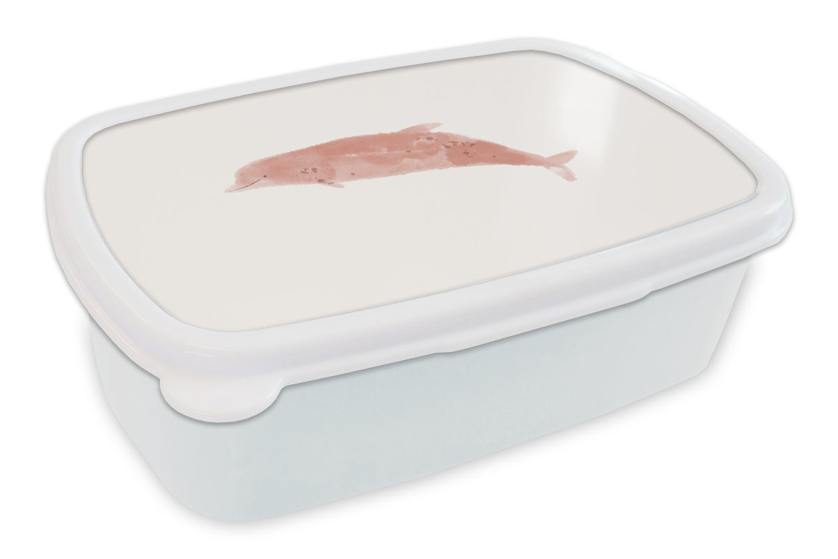 MuchoWow Lunchbox Delfin - Tiere - Meer - Aquarell, Kunststoff, (2-tlg), Brotbox für Kinder und Erwachsene, Brotdose, für Jungs und Mädchen weiß