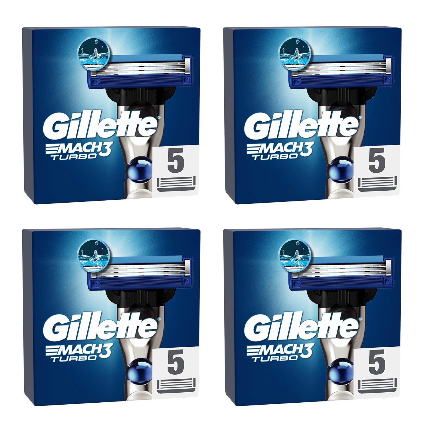 Gillette Лезвия для бритвы Mach3 Turbo Rasurklingen Nassrasierer Ersatzklingen 3-fach-Klinge, 4-tlg., - 20 Klingen, Edelstahl, rostfrei