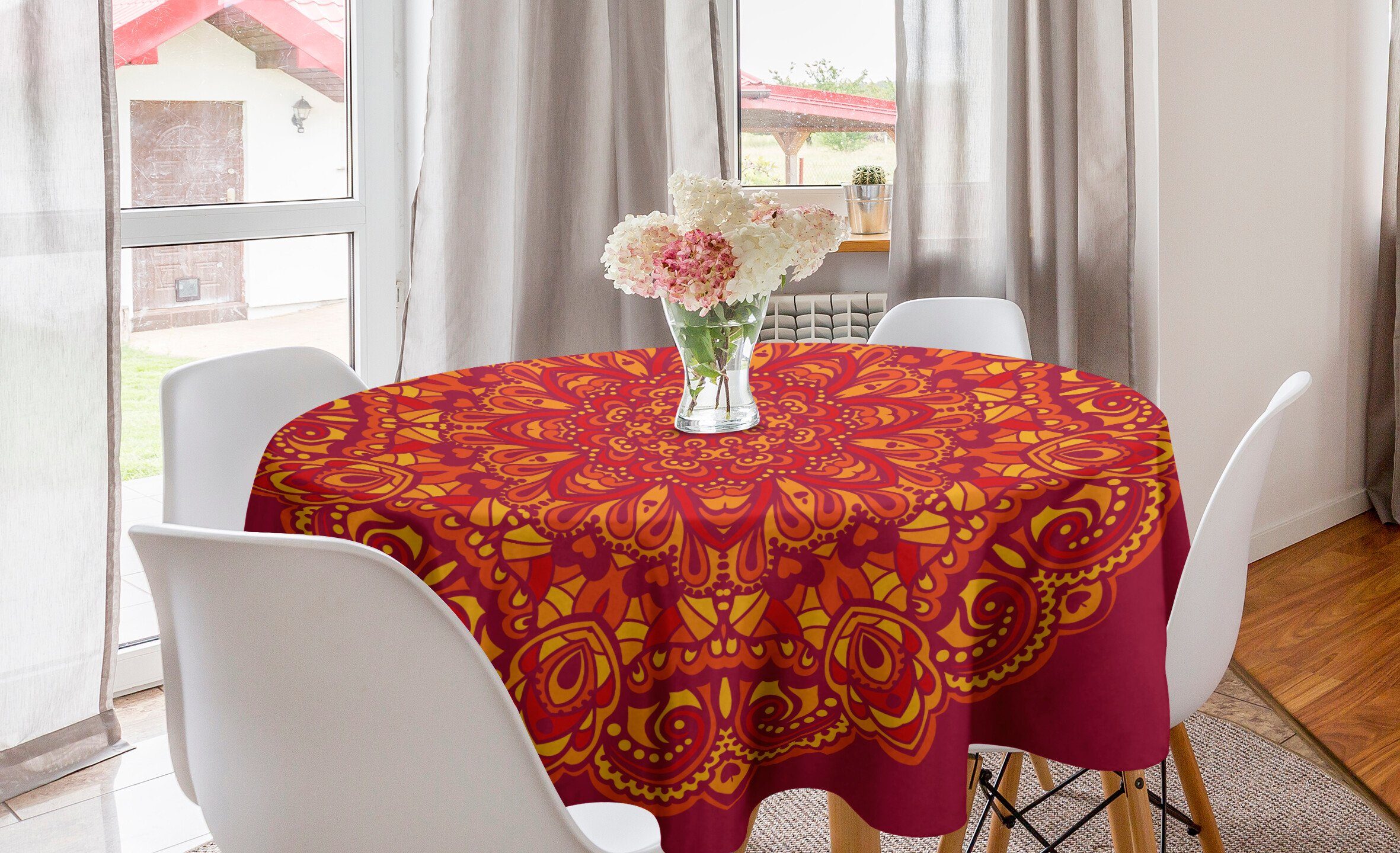 Abakuhaus Mandala Psychedelisch Dekoration, für Tischdecke Küche Red Tischdecke Esszimmer Abdeckung Kreis