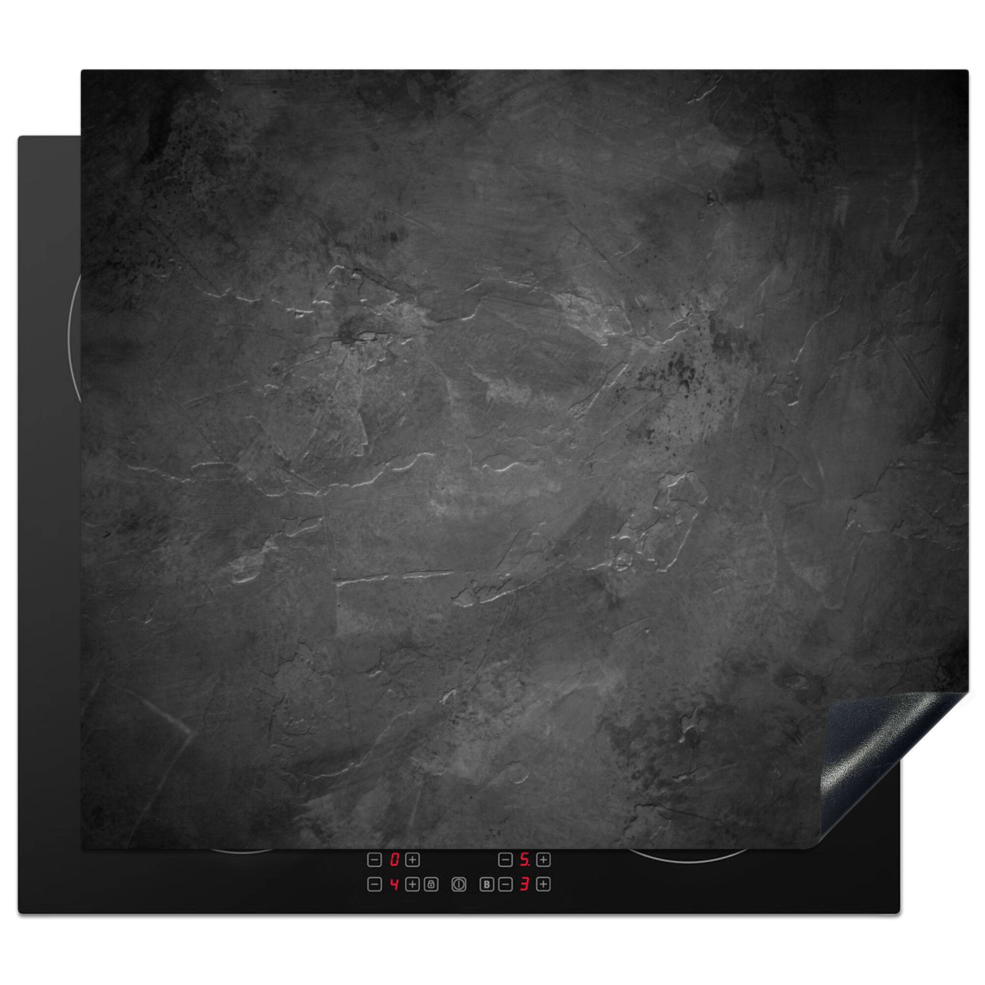MuchoWow Herd-Abdeckplatte Struktur - Zement - Beton - Grau - Vintage, Vinyl, (1 tlg), Küche Herdabdeckplatte Ceranfeld Vinyl Einteilig, 59x52 cm