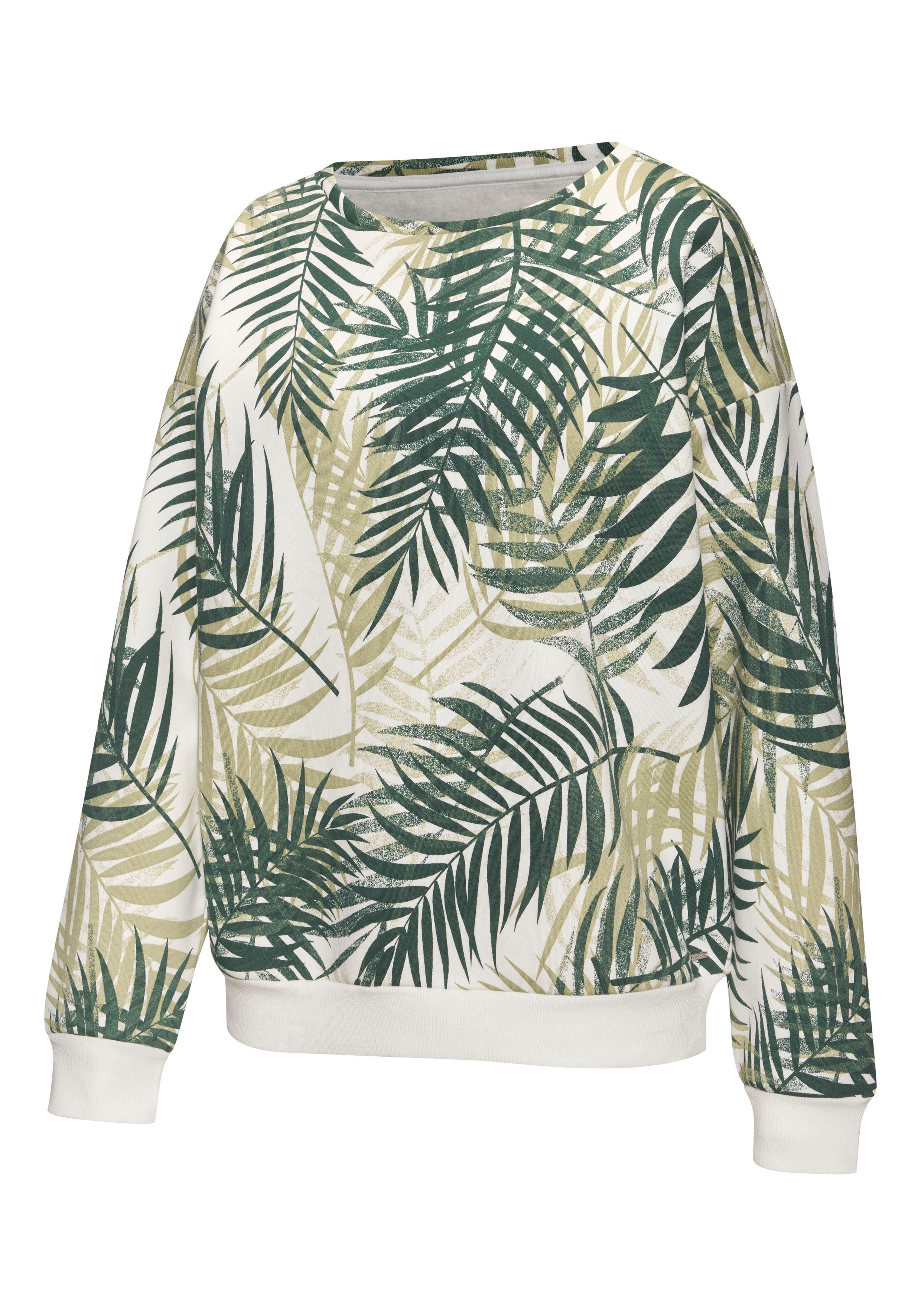 LASCANA Sweater Loungeshirt mit Allover-Blätterdruck, Loungewear