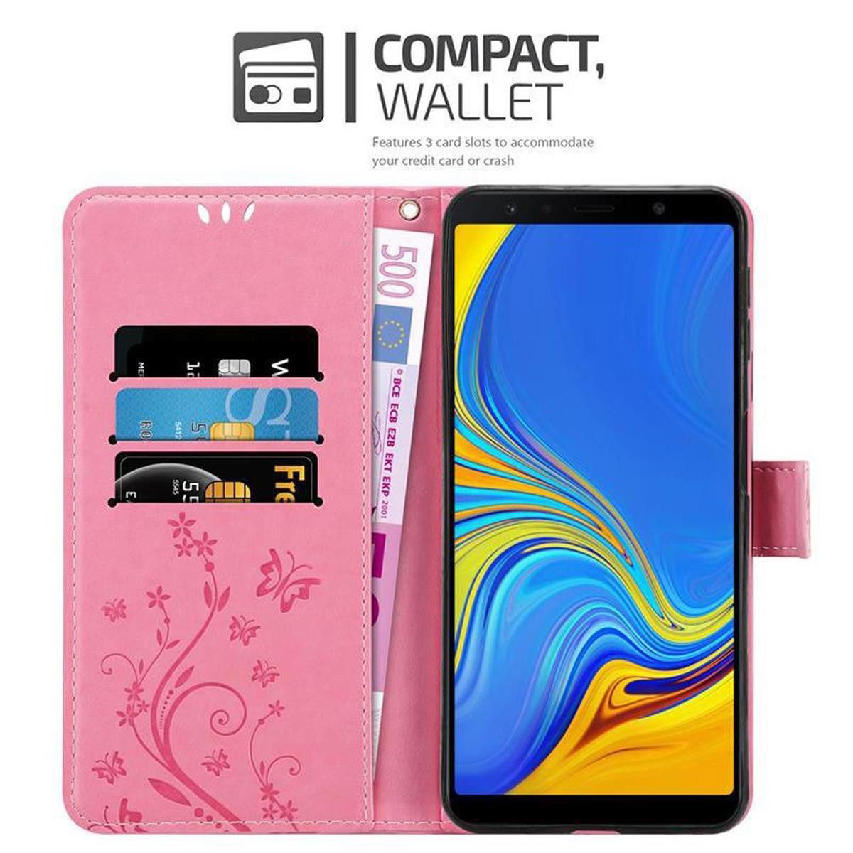 Cadorabo Handyhülle für Samsung Galaxy A7 2018 Hülle Samsung Galaxy A7 2018, Hülle Schutzhülle Blumen Flower mit Standfunktion Kartenfach Magnet