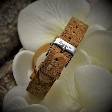 Holzwerk Quarzuhr HILDEN kleine Damen Kork & Leder, Holz Armband Uhr in beige