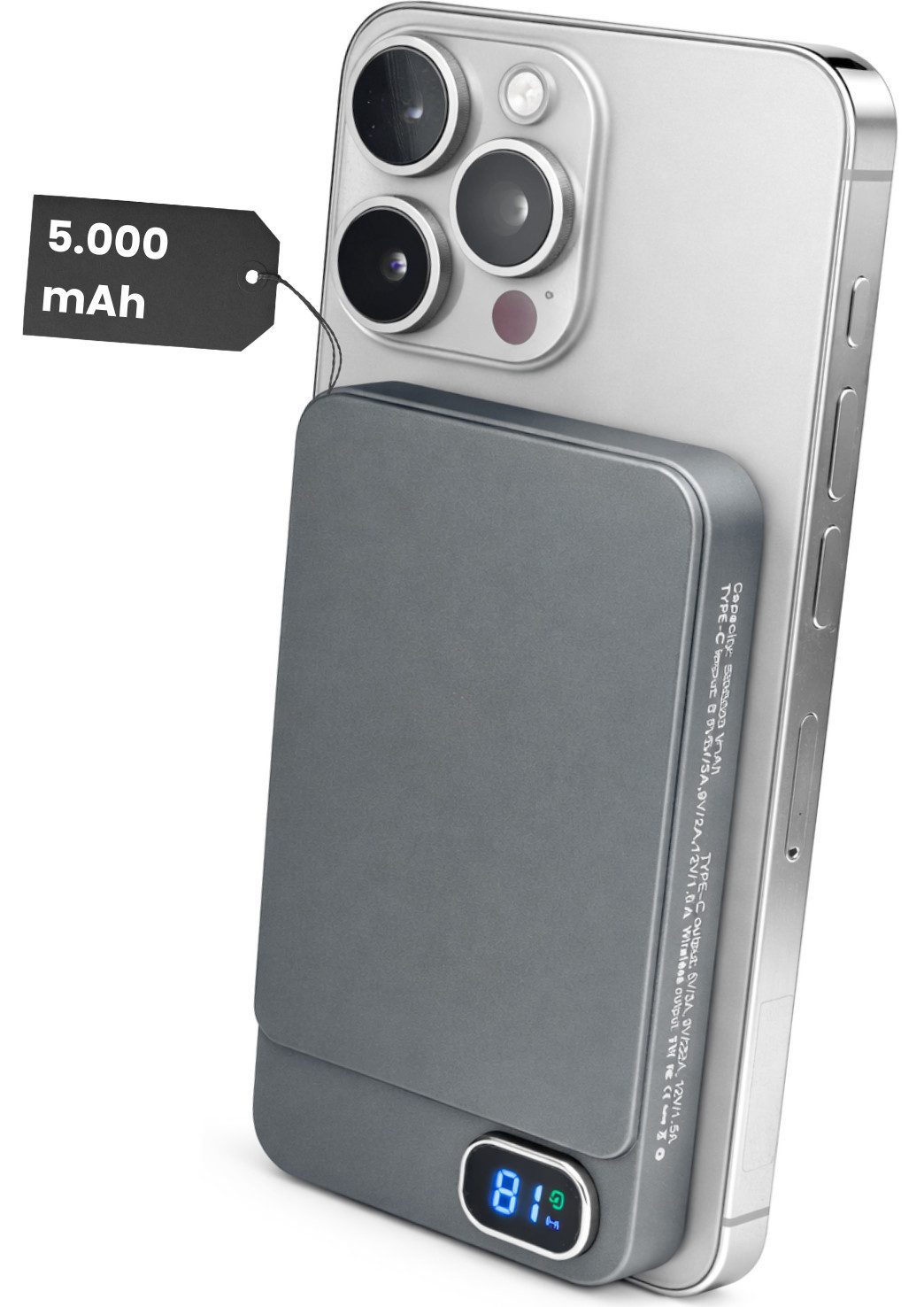 S&T Design Magnetisch Powerbank Magsafe kompatibel Kabellos Display Powerbank Magnetische Powerbank 20W 10000 mAh (5 V), PB Externer Akku Wireless LED Statusanzeige Schnellladefunktion