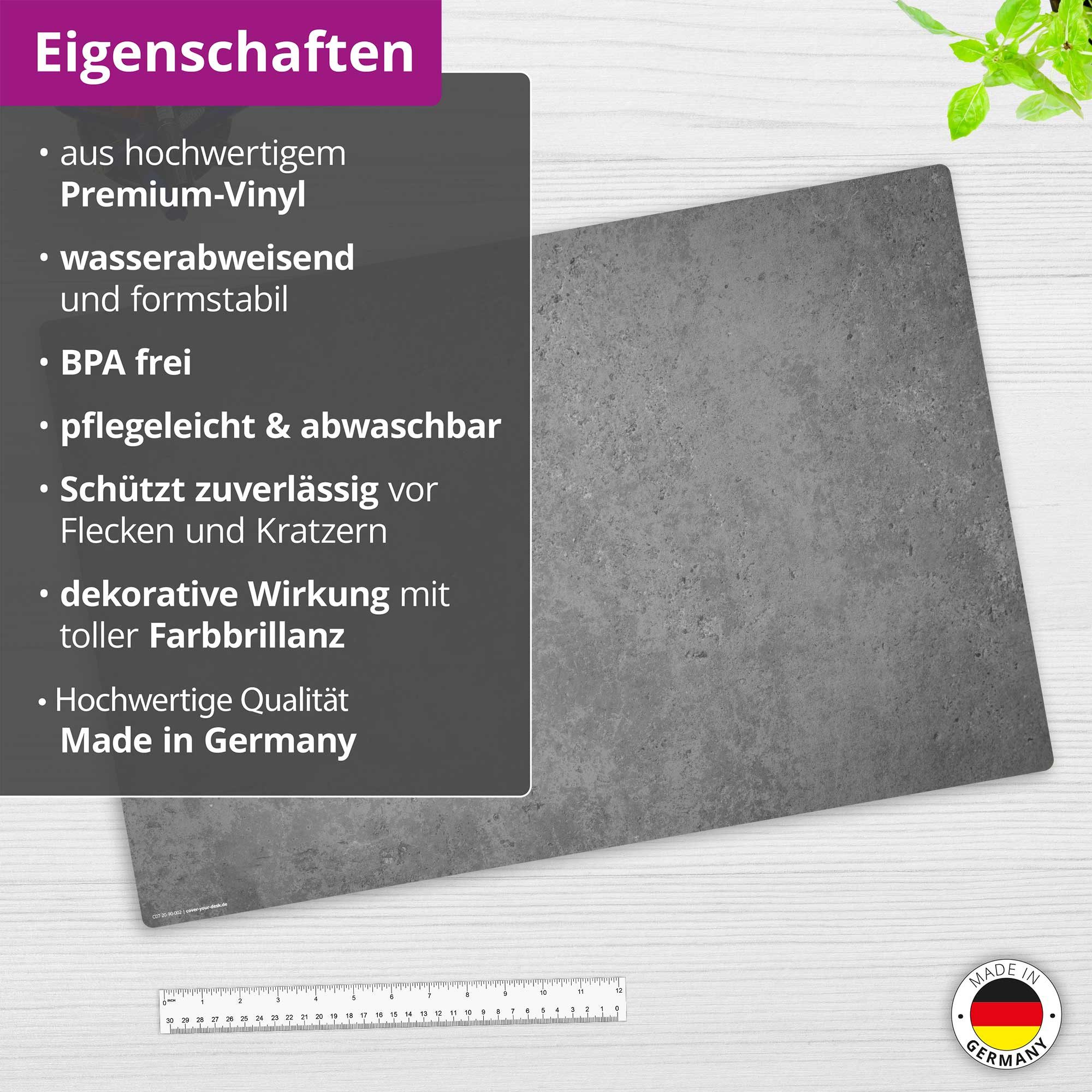 cover-your-desk.de Schreibtischunterlage abwaschbar - Betonoptik dunkel - aus premium Vinyl - Made in Germany, (1 tlg., abwischbar, Hergestellt in Deutschland)