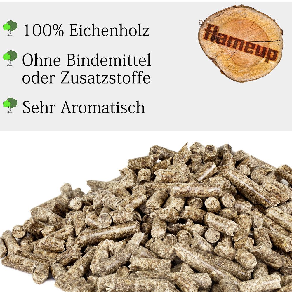 Flameup Holzpellets Buche Eiche Pellets 15 kg 30 kg Grill Smoker Pizzaofen Rauch BBQ Holz, 30 kg