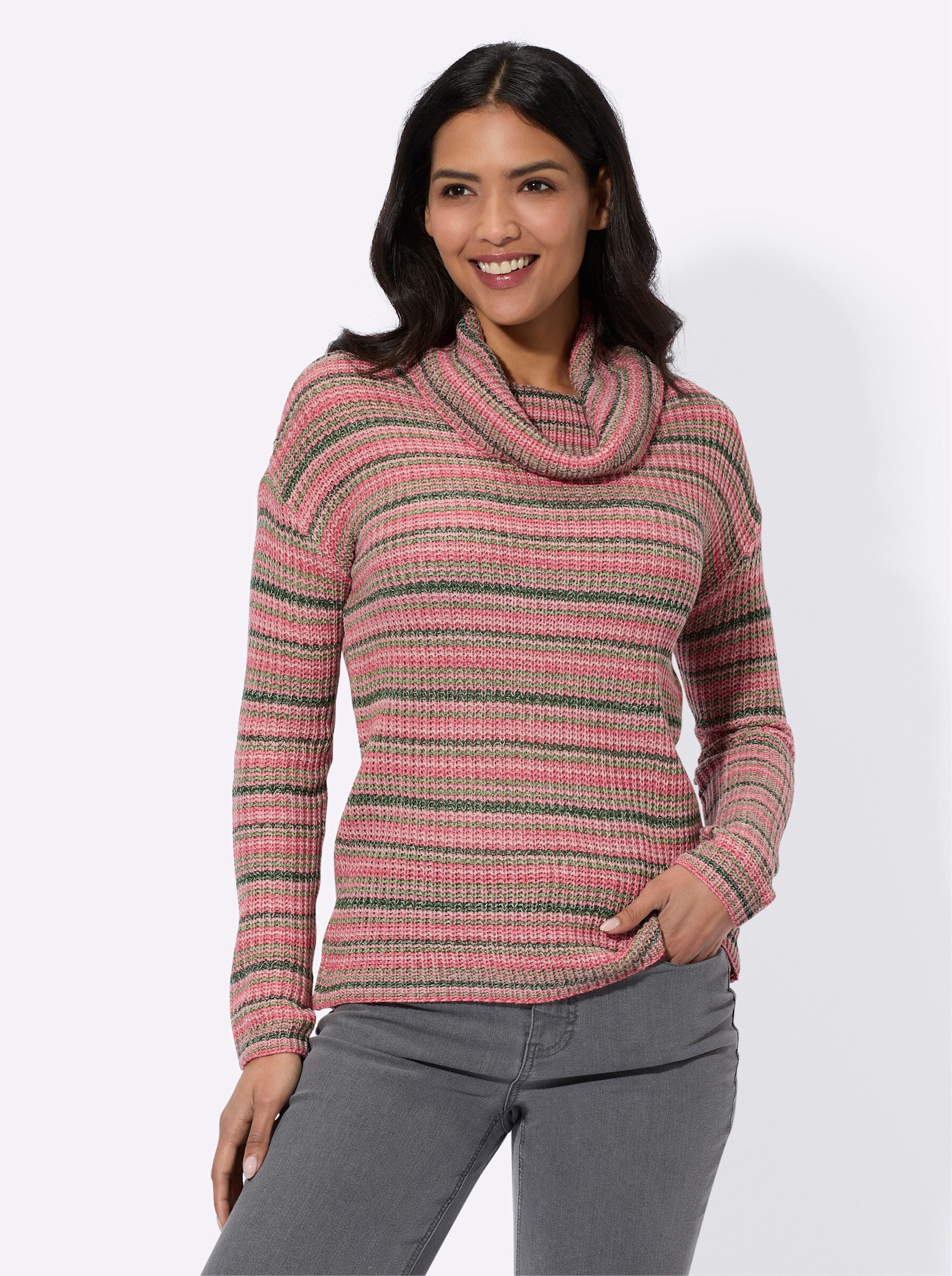 Strickpullover Rollkragen-Pullover Langarm Rippoptik