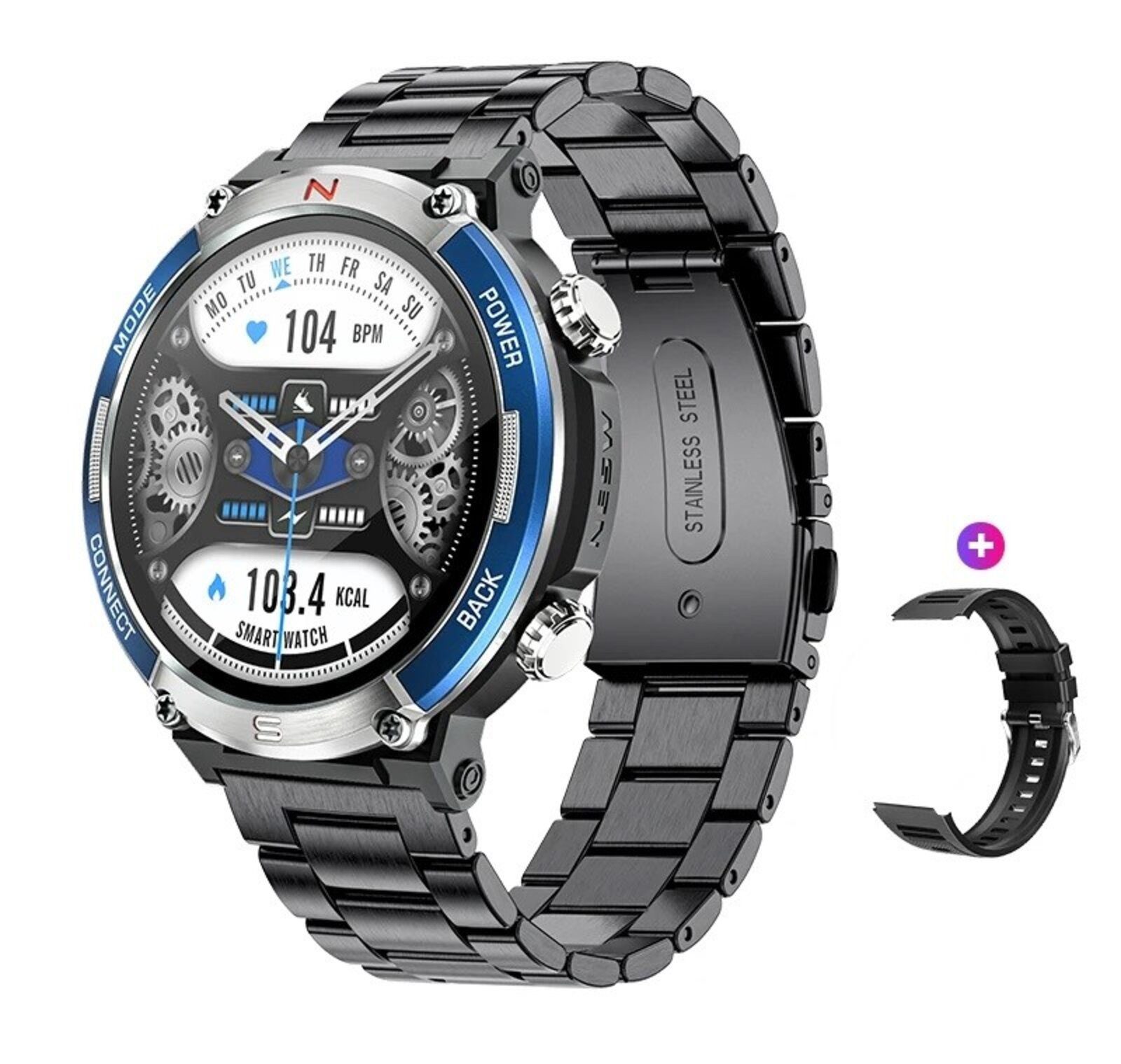 Nagham Ghazal Aswad Smartwatch Kompass Männer Outdoor Bluetooth Anruf Sport Armband 2025 Smartwatch (4,9 cm)