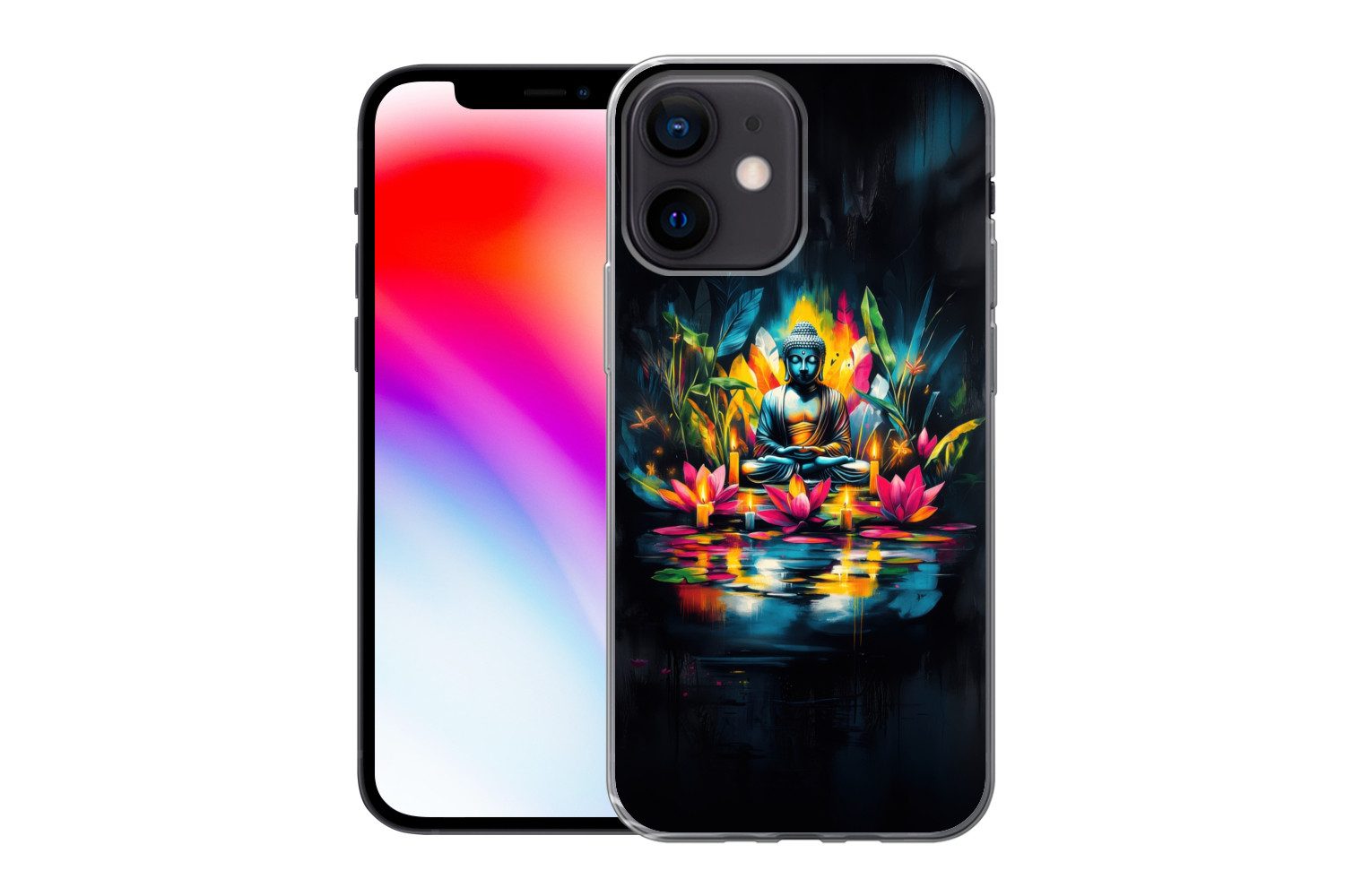 MuchoWow Handyhülle für Apple iPhone 12 Mini Kerzen - Blumen - Buddha - Wasser, Smartphone-Bumper, Print, Handy Schutzhülle Dünn