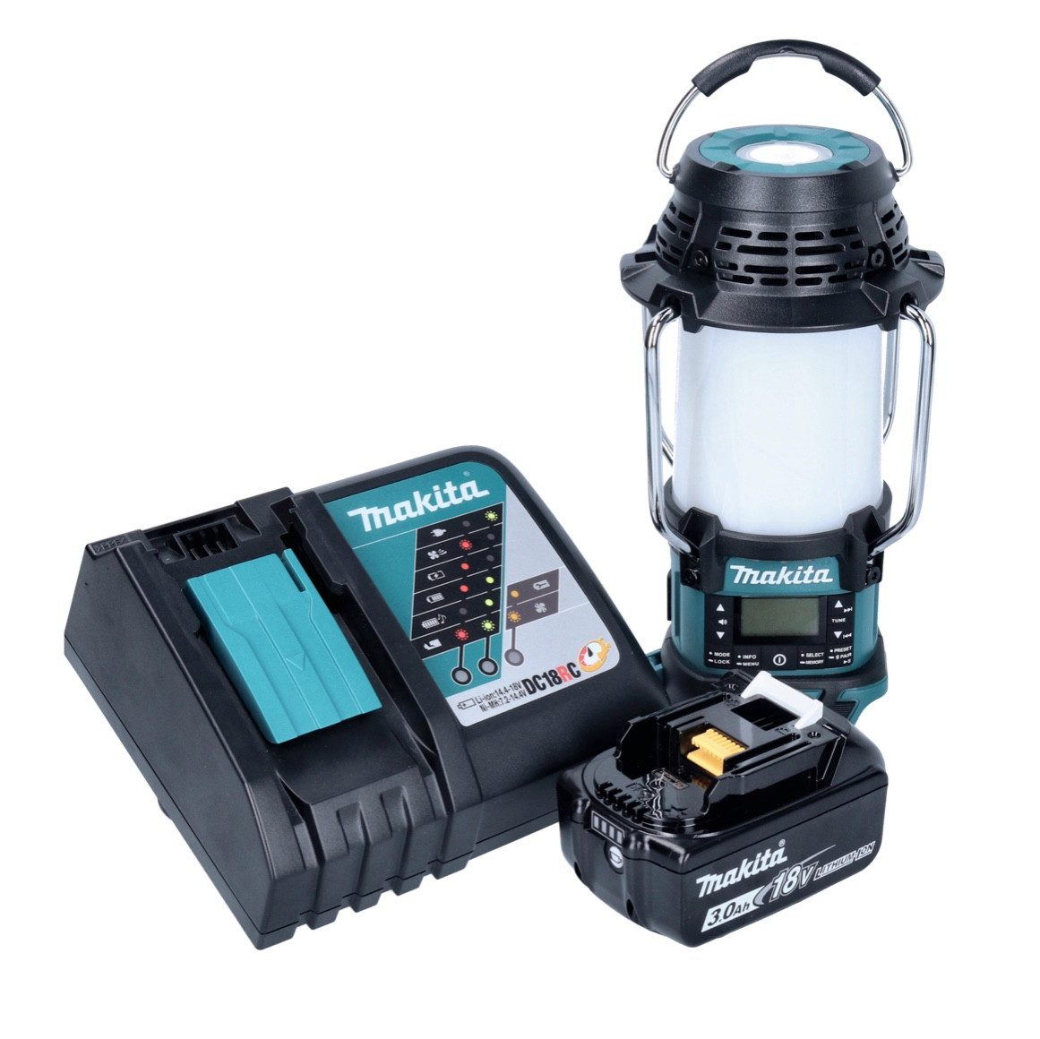 Makita DMR 056 RF1 Akku Radio 18 V FM DAB+ mit Laterne 360° Taschenlampe Baustellenradio